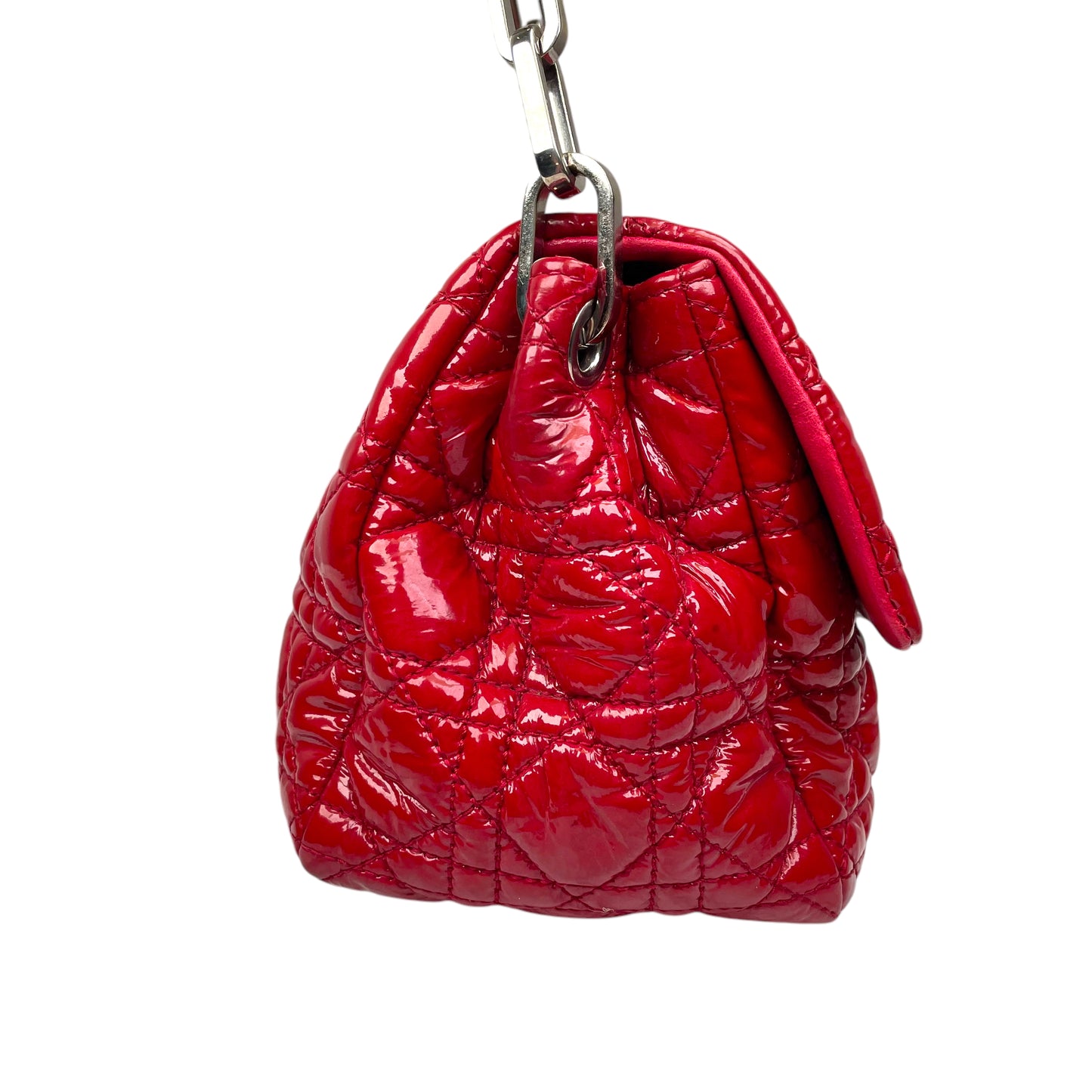 Christian Dior Red New Lock Patent Cannage Quilted Flap Shoulder Chain Purse