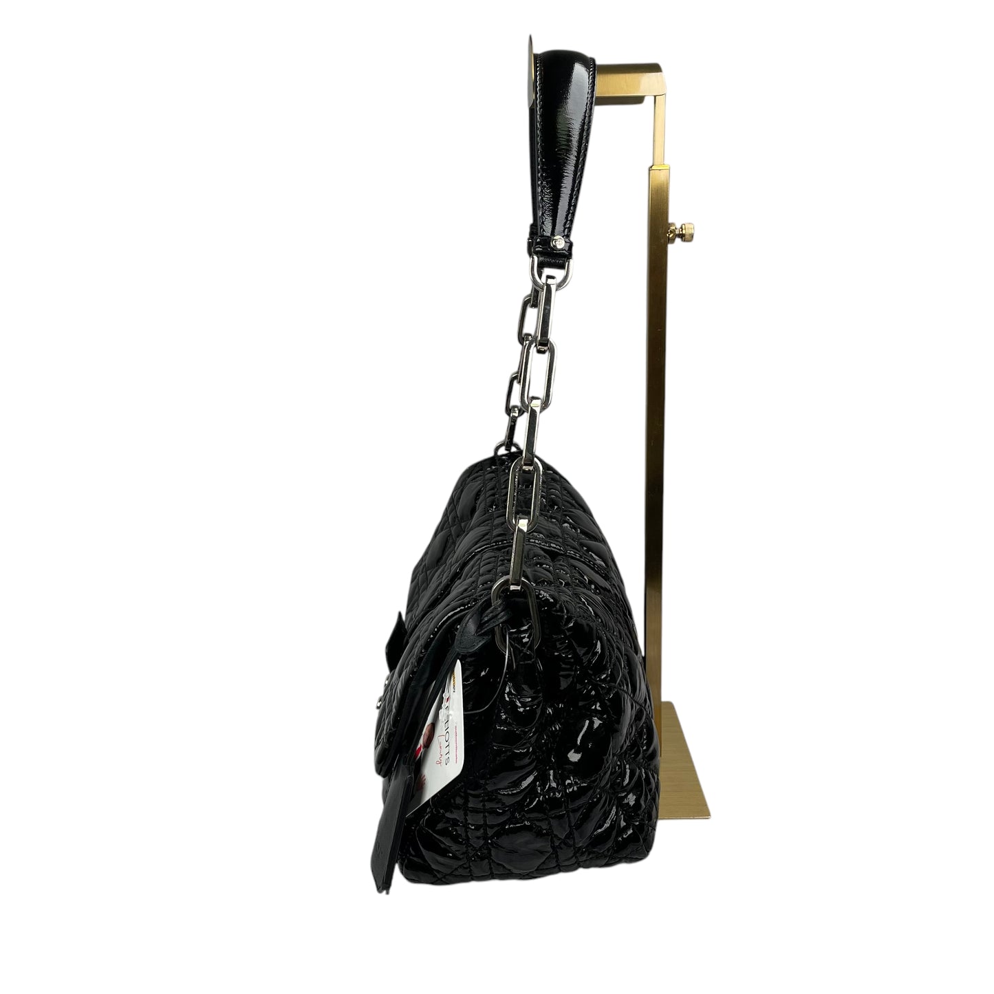 Christian Dior Black New Lock Patent Cannage Quilted Flap Shoulder Chain Purse