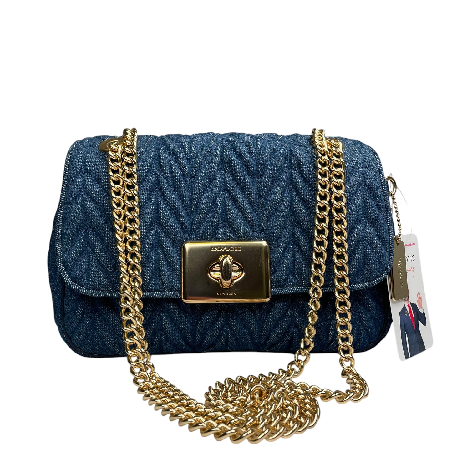 Coach Cassidy Denim Twist Quilted 2-Way Flap Turn-Lock Crossbody Shoulder Purse
