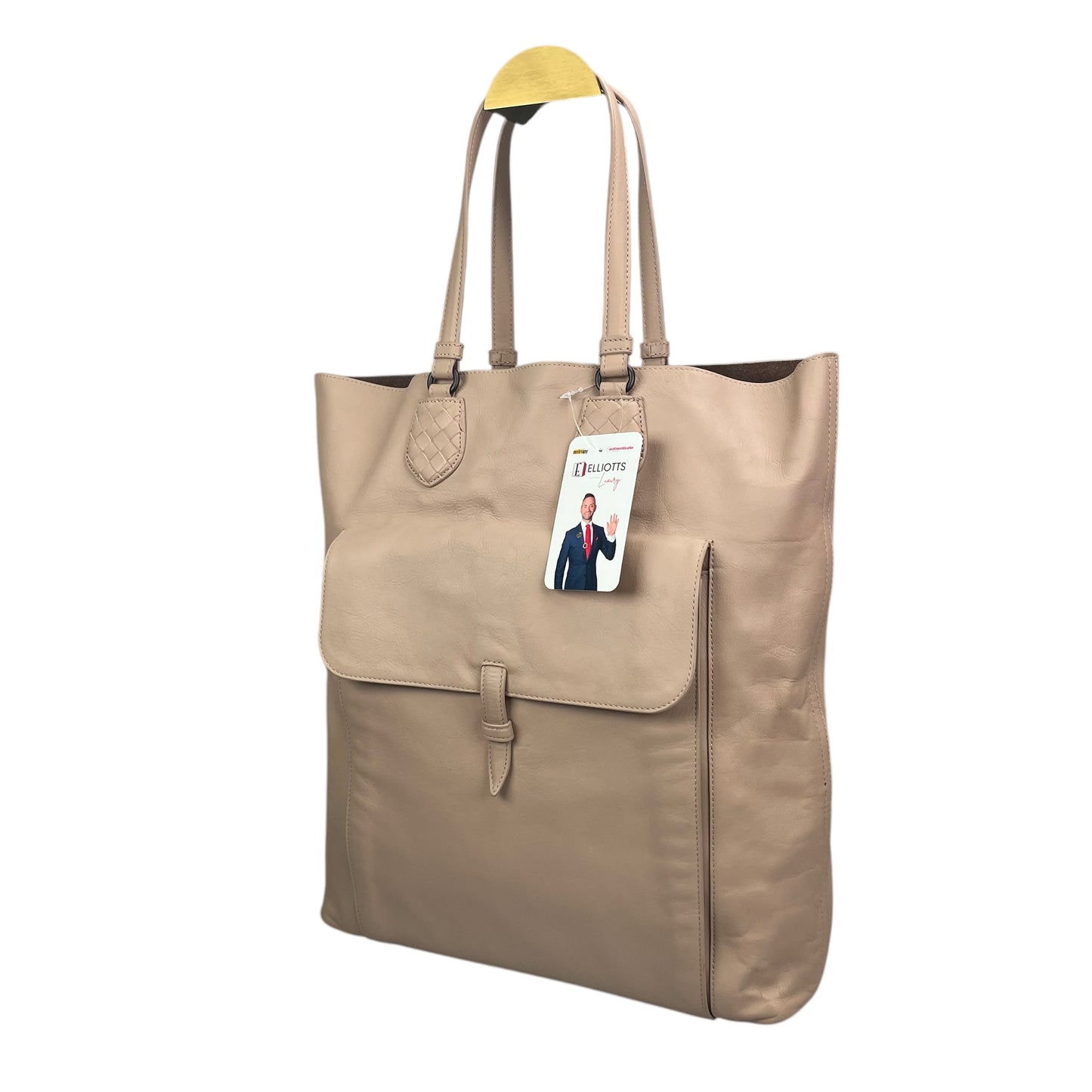 Bottega Veneta Pale Pink Gunmetal Leather Vertical Shopper Work Tote Bag Purse