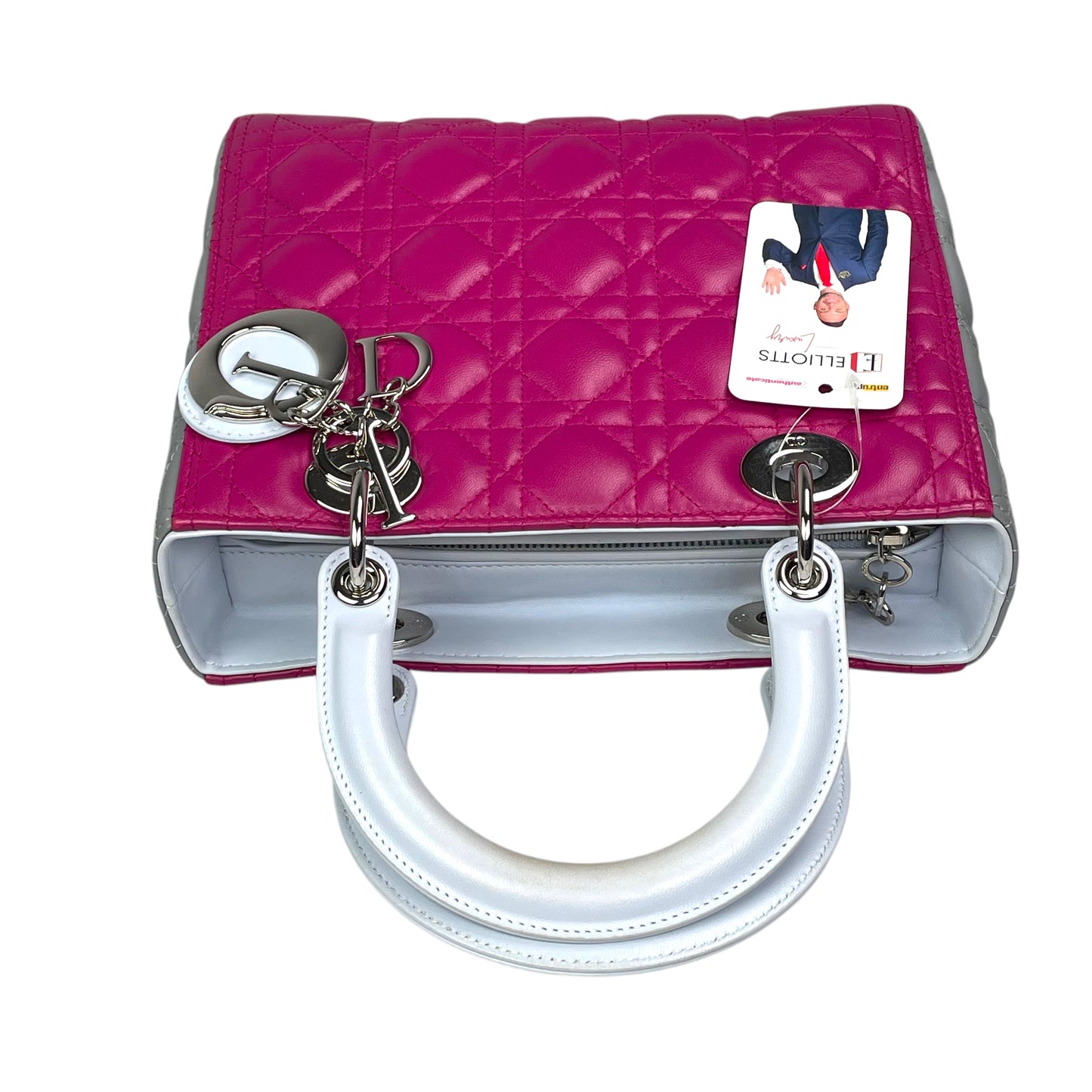 Christian Dior Lady Dior Cannage Limited Tri-Color Magenta Pale Blue Gray Purse