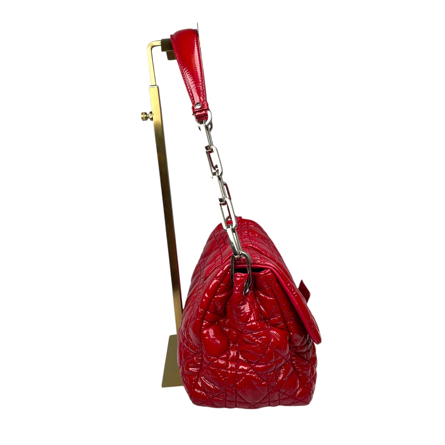 Christian Dior Red New Lock Patent Cannage Quilted Flap Shoulder Chain Purse