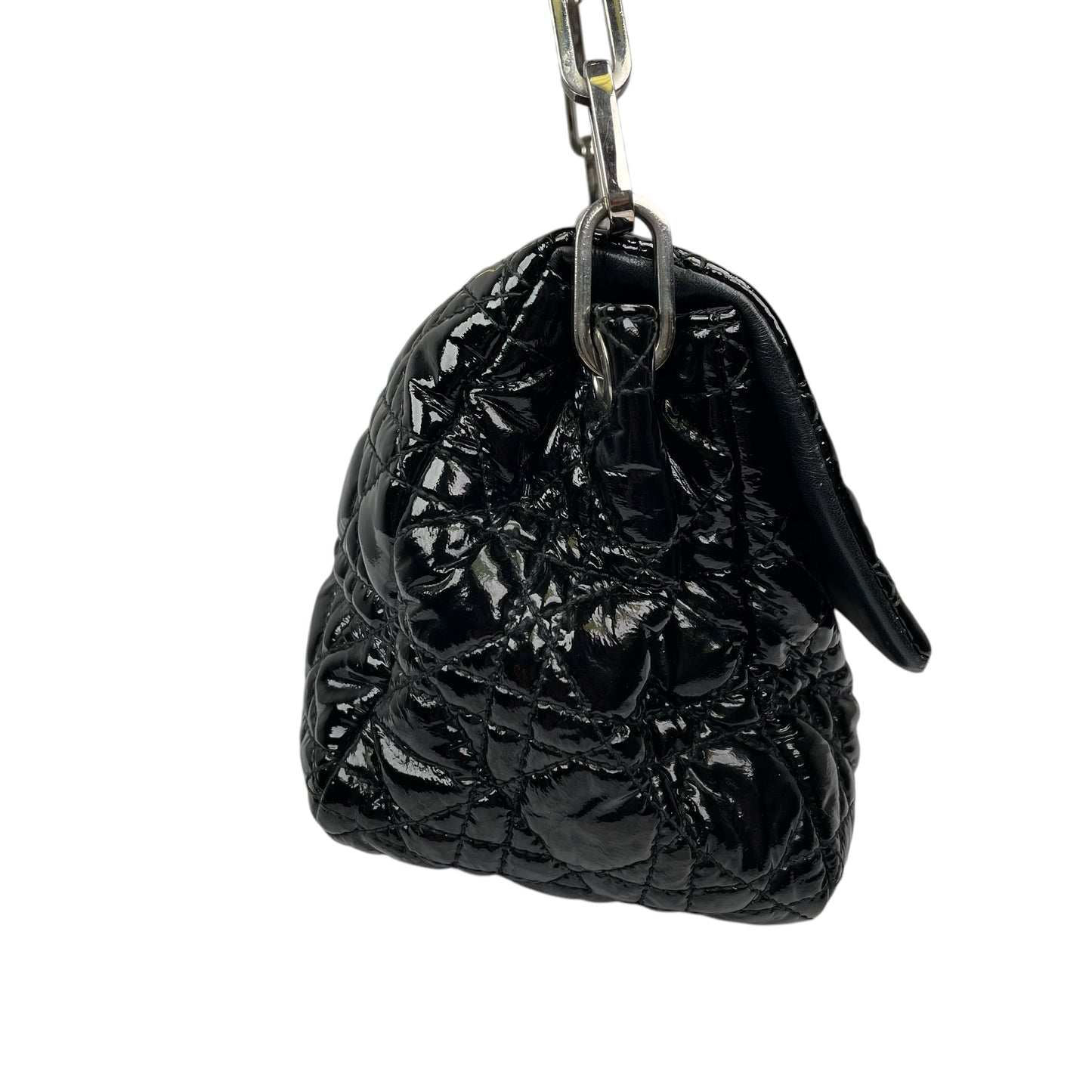 Christian Dior Black New Lock Patent Cannage Quilted Flap Shoulder Chain Purse