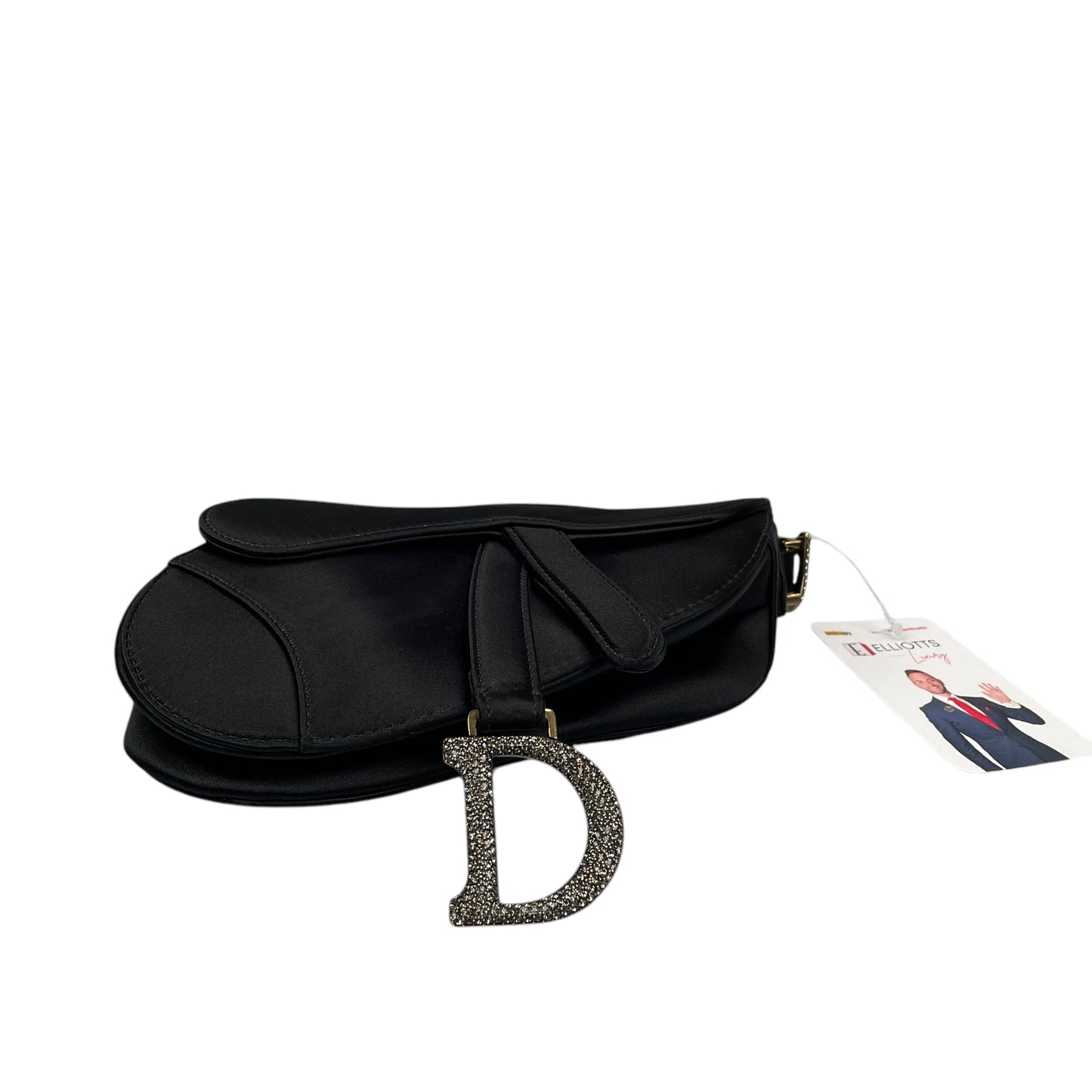 Christian Dior Mini Saddle Bag Black Silk Satin Crystal Encrusted Gold Hardware