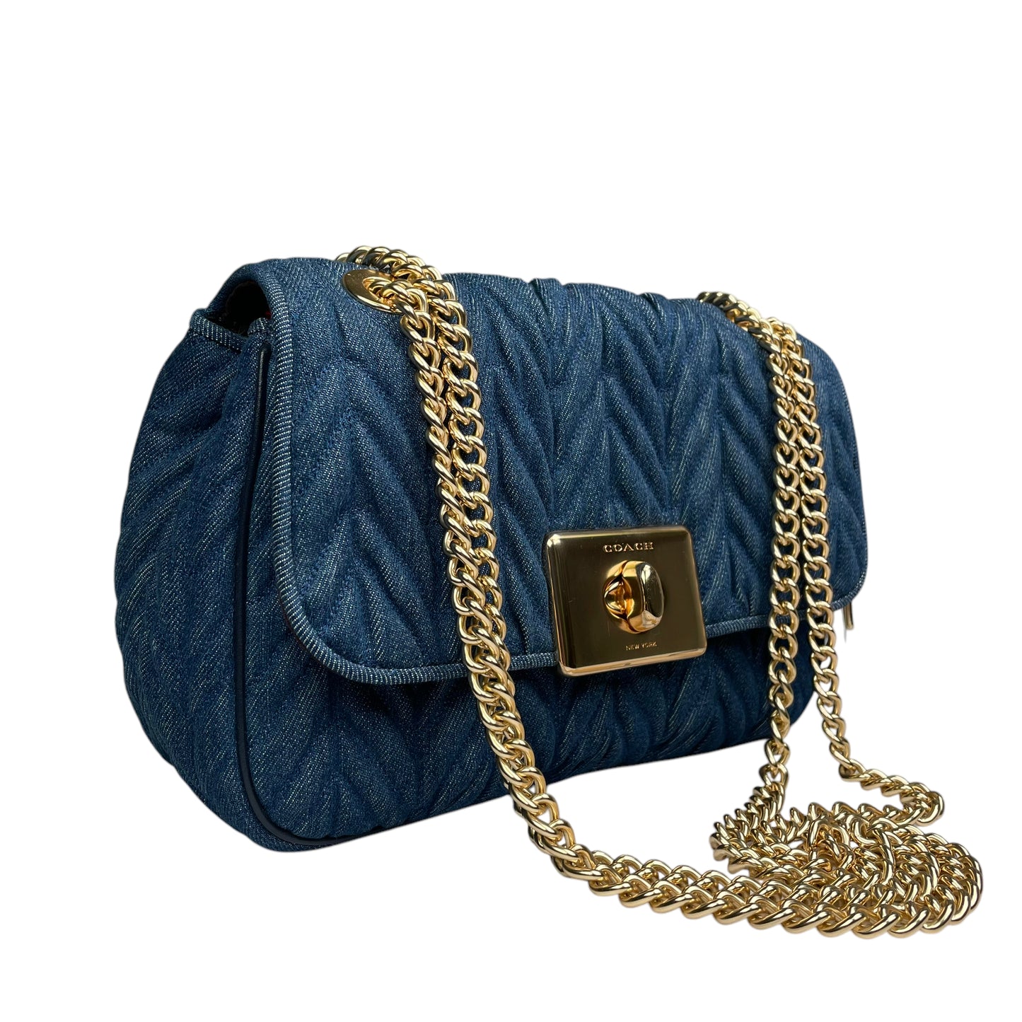 Coach Cassidy Denim Twist Quilted 2-Way Flap Turn-Lock Crossbody Shoulder Purse