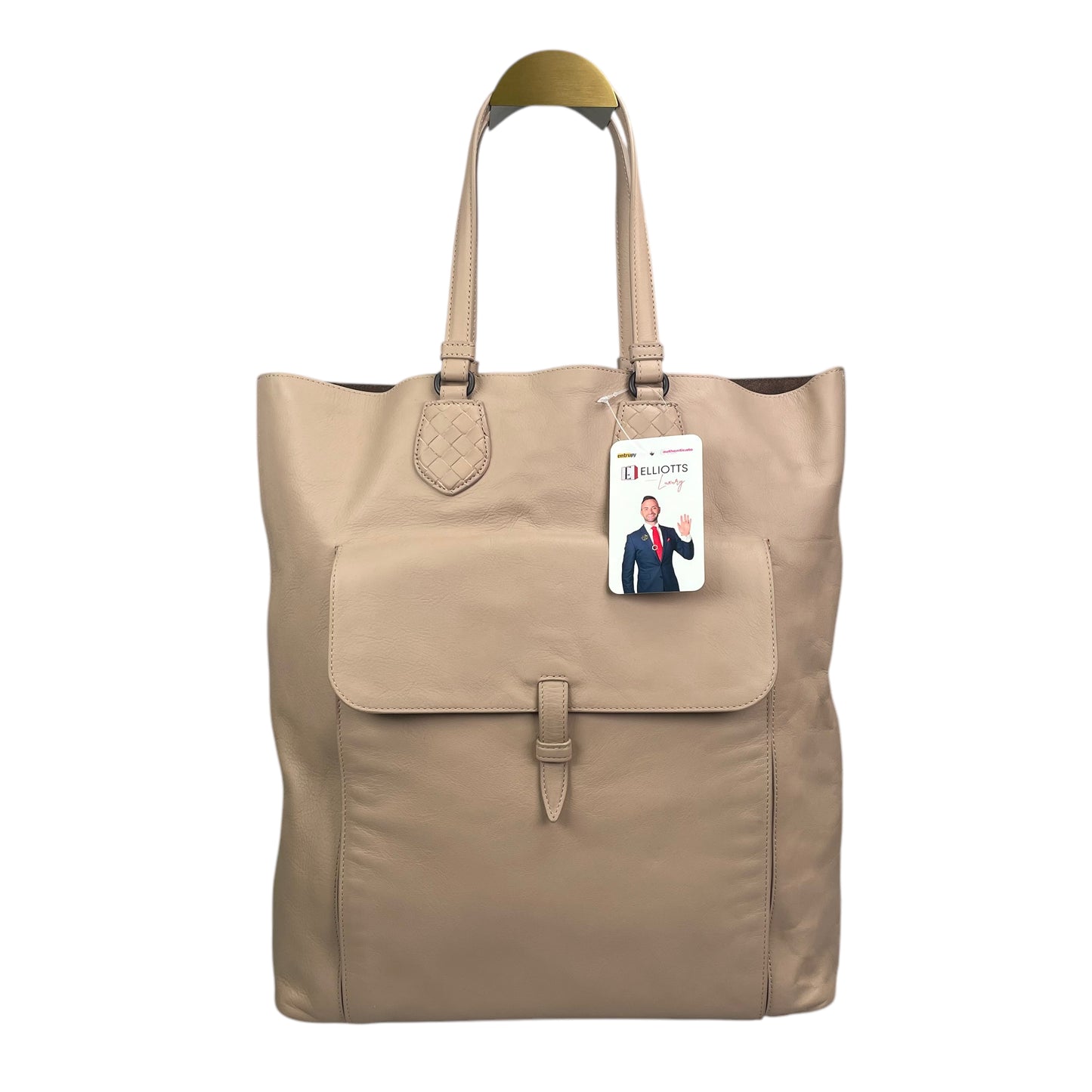 Bottega Veneta Pale Pink Gunmetal Leather Vertical Shopper Work Tote Bag Purse