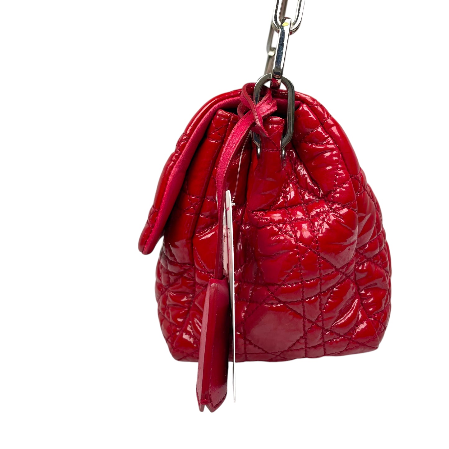 Christian Dior Red New Lock Patent Cannage Quilted Flap Shoulder Chain Purse