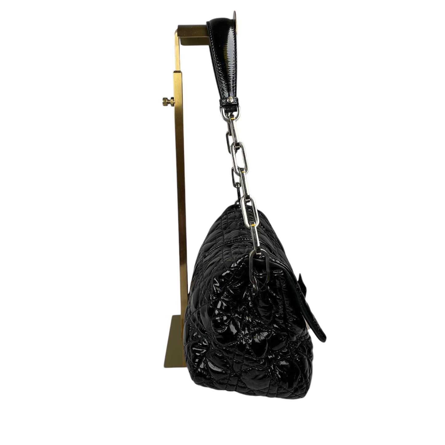 Christian Dior Black New Lock Patent Cannage Quilted Flap Shoulder Chain Purse