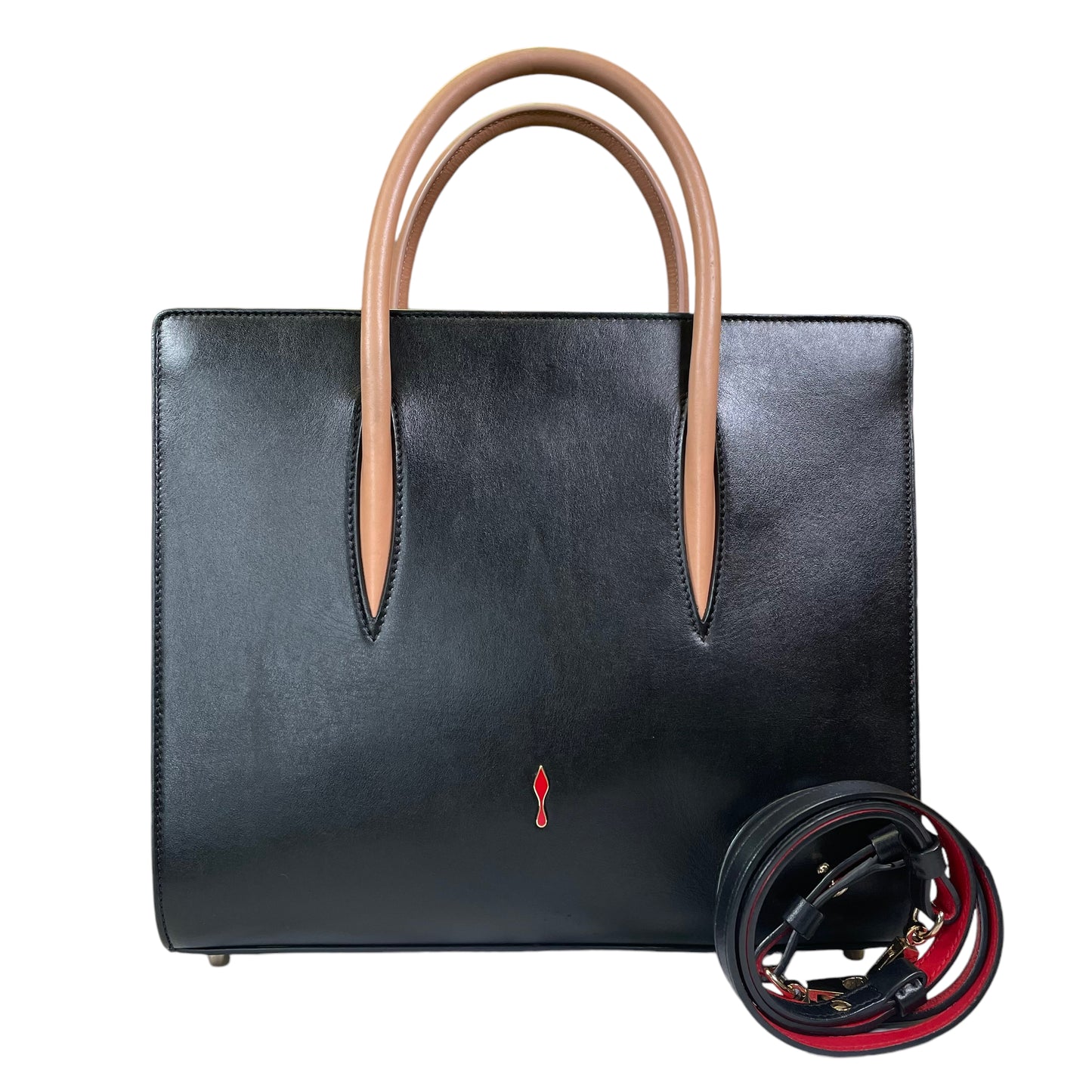 Christian Louboutin Leopard Cheetah Enamel Spikes Paloma Large Leather Two Tone 2 Way Crossbody Tote Purse