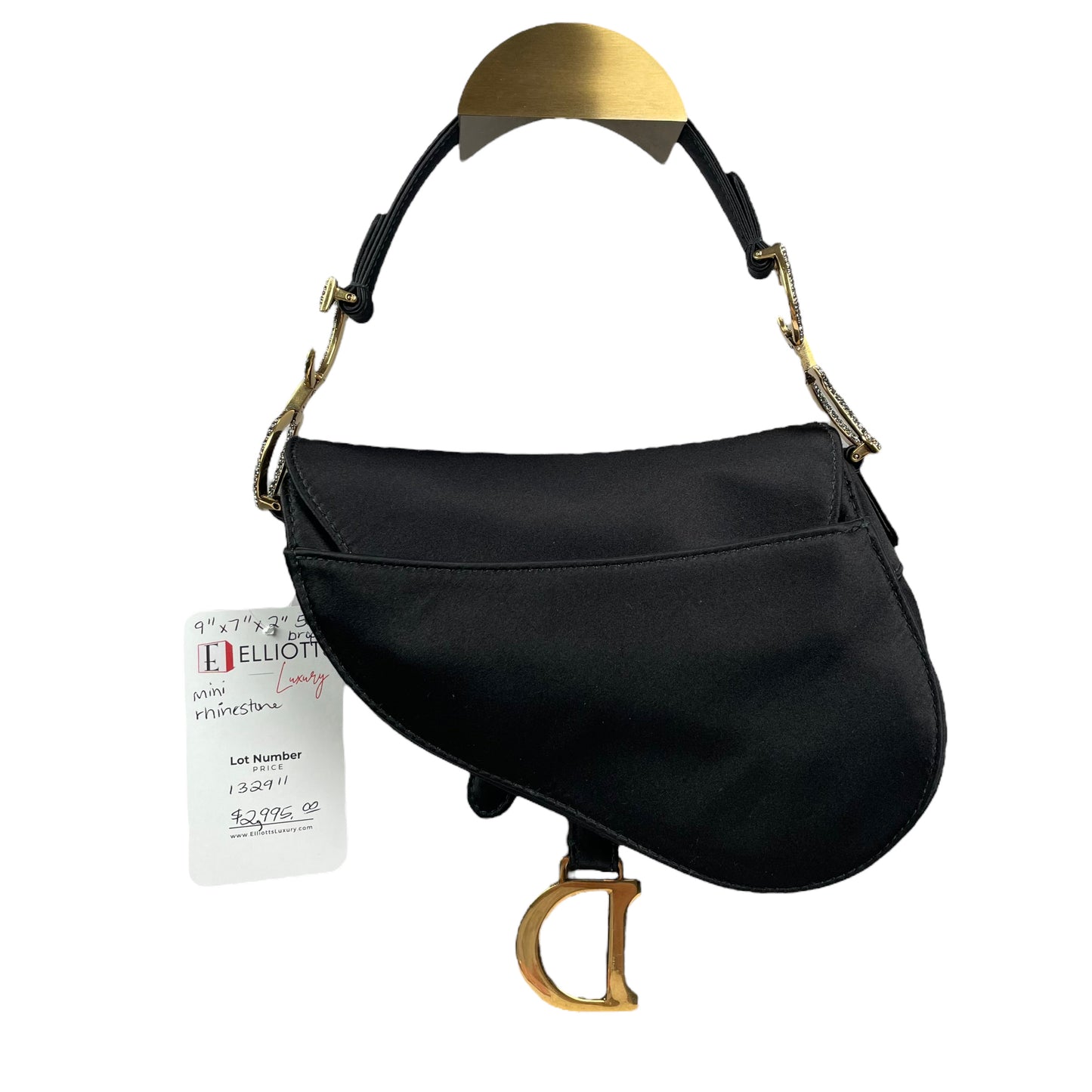 Christian Dior Mini Saddle Bag Black Silk Satin Crystal Encrusted Gold Hardware