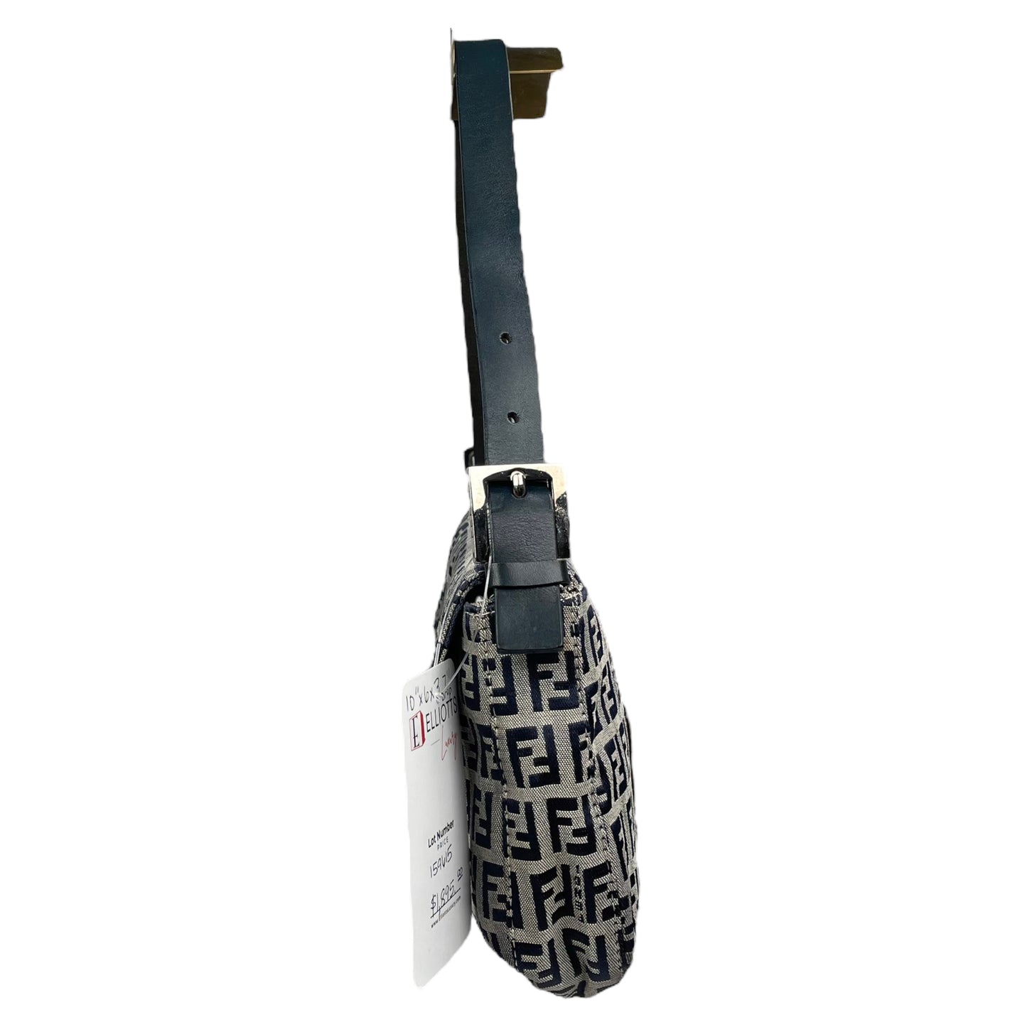 Fendi Classic Baguette Zucchino Navy Canvas Silver Leather Shoulder Purse