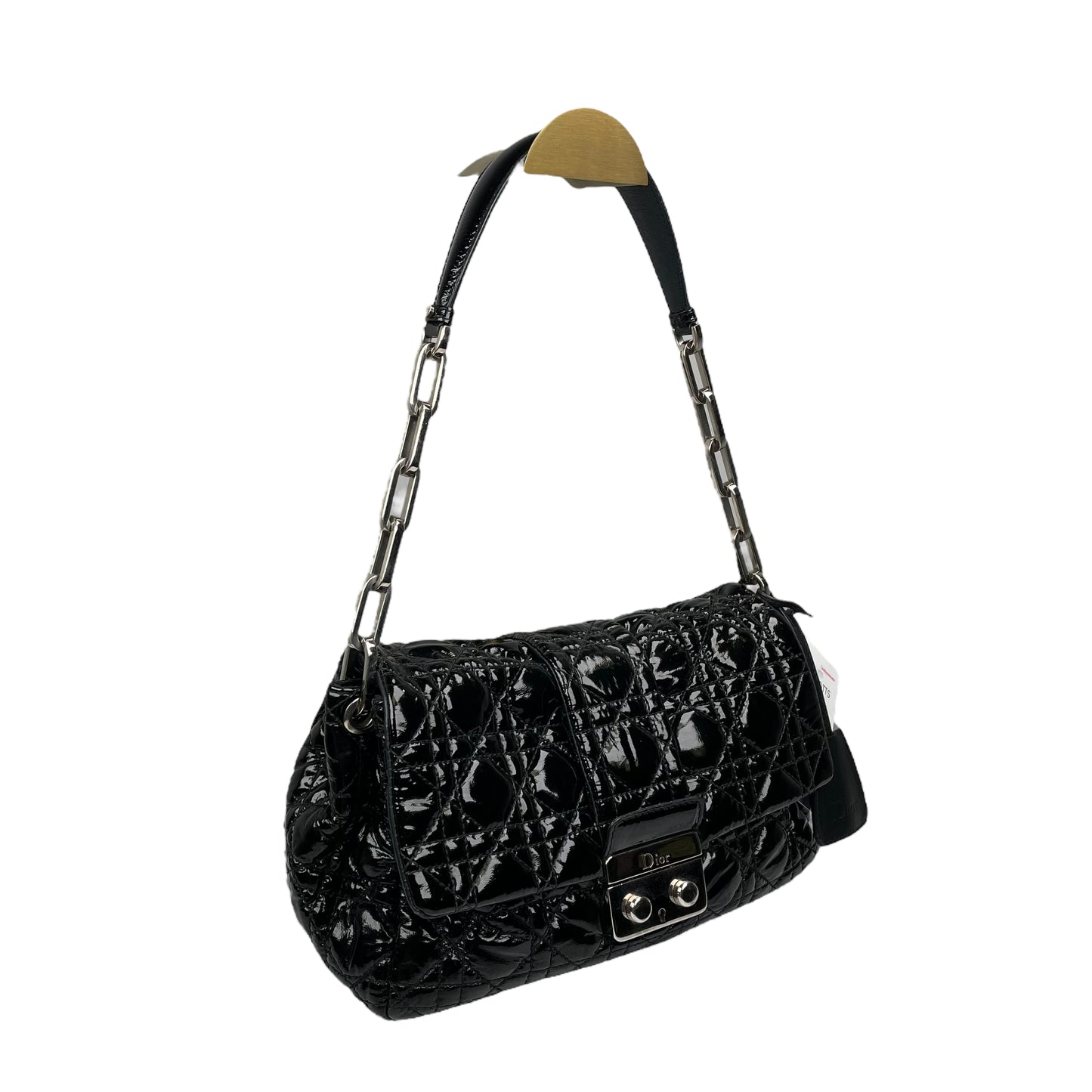 Christian Dior Black New Lock Patent Cannage Quilted Flap Shoulder Chain Purse