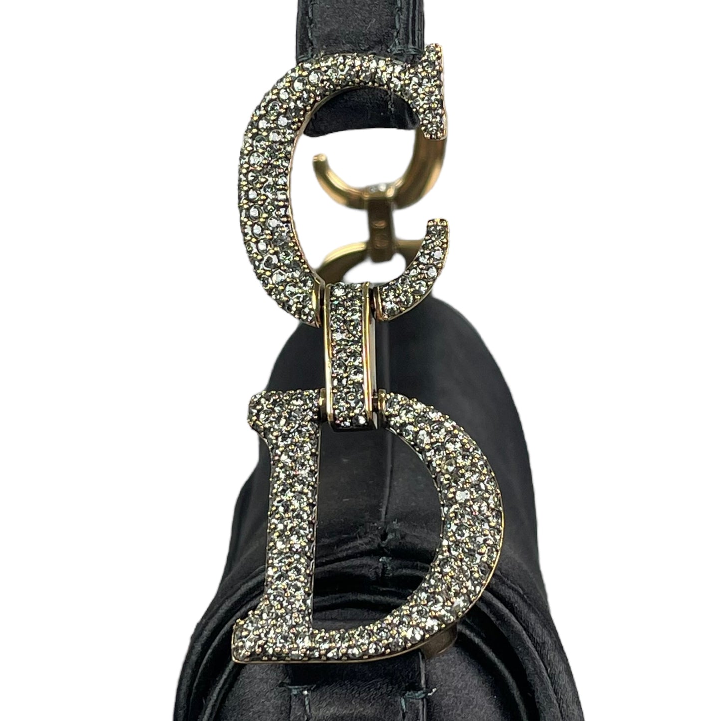 Christian Dior Mini Saddle Bag Black Silk Satin Crystal Encrusted Gold Hardware