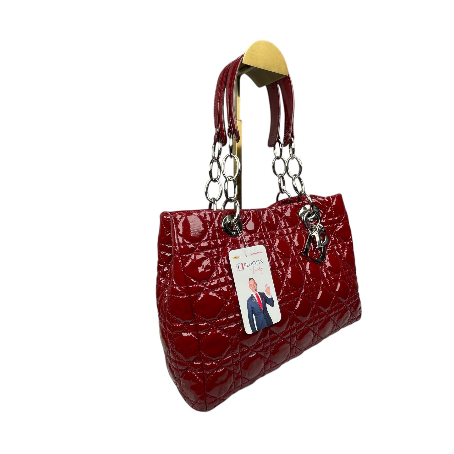 Christian Dior Lady Dior Soft Cannage Patent Quilted Silver Med Shoulder Purse