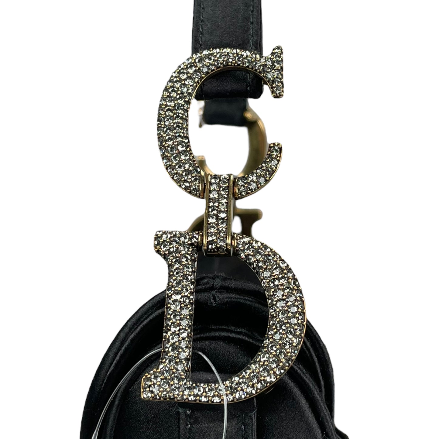 Christian Dior Mini Saddle Bag Black Silk Satin Crystal Encrusted Gold Hardware