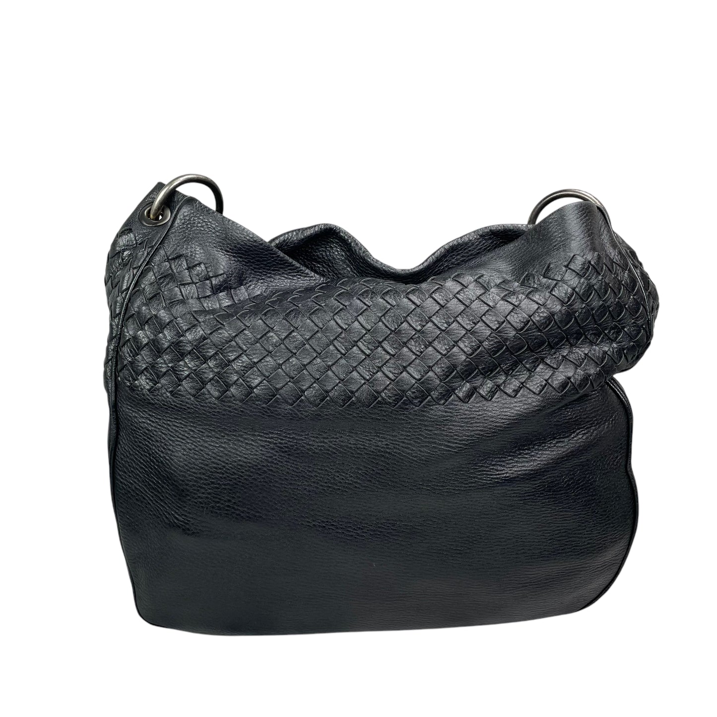Bottega Veneta Intrecciato Black Medium Leather Gunmetal Hobo Shoulder Purse