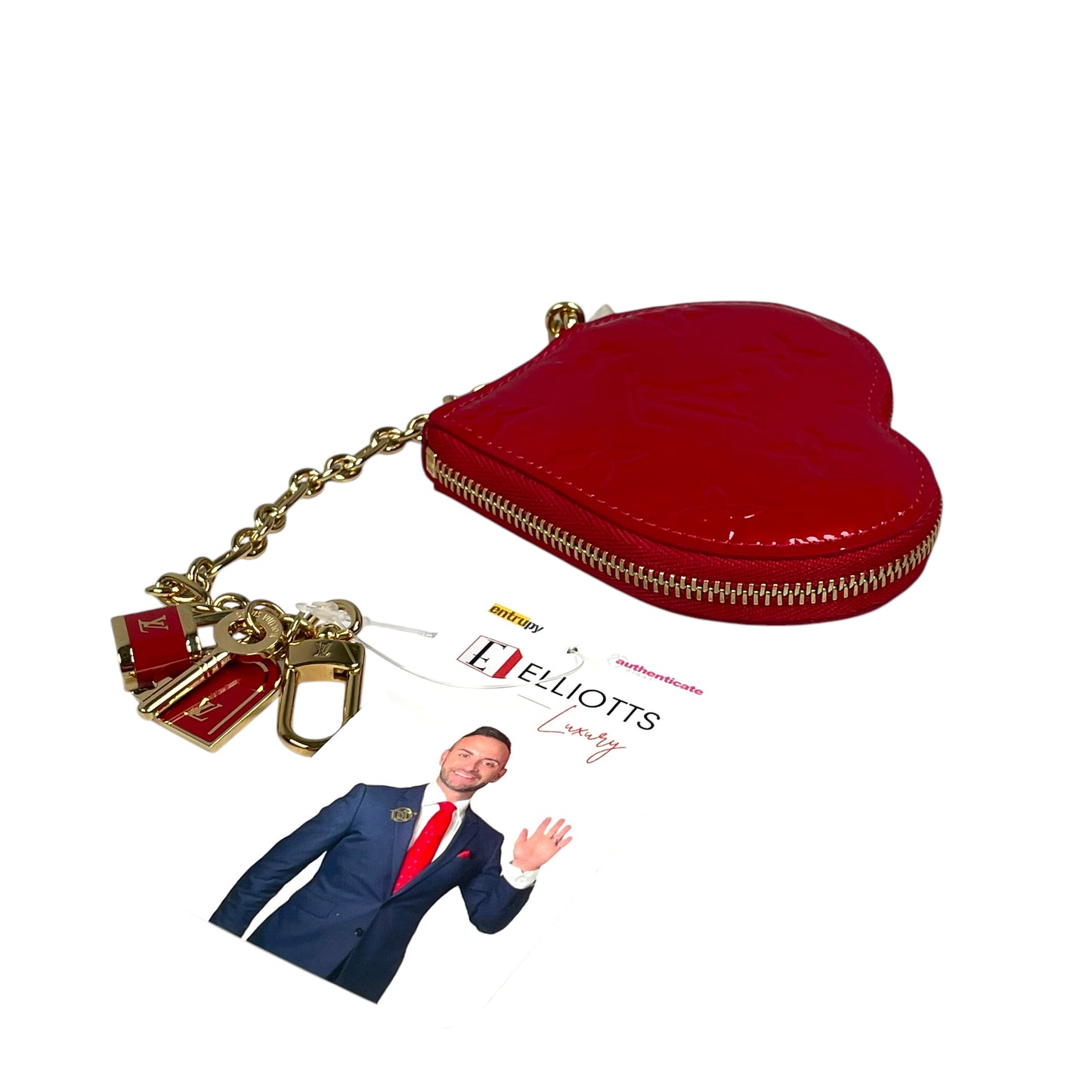Louis Vuitton Red Vernis Coeur Heart Charm Coin Mini Key Chain Pomme D'Amour