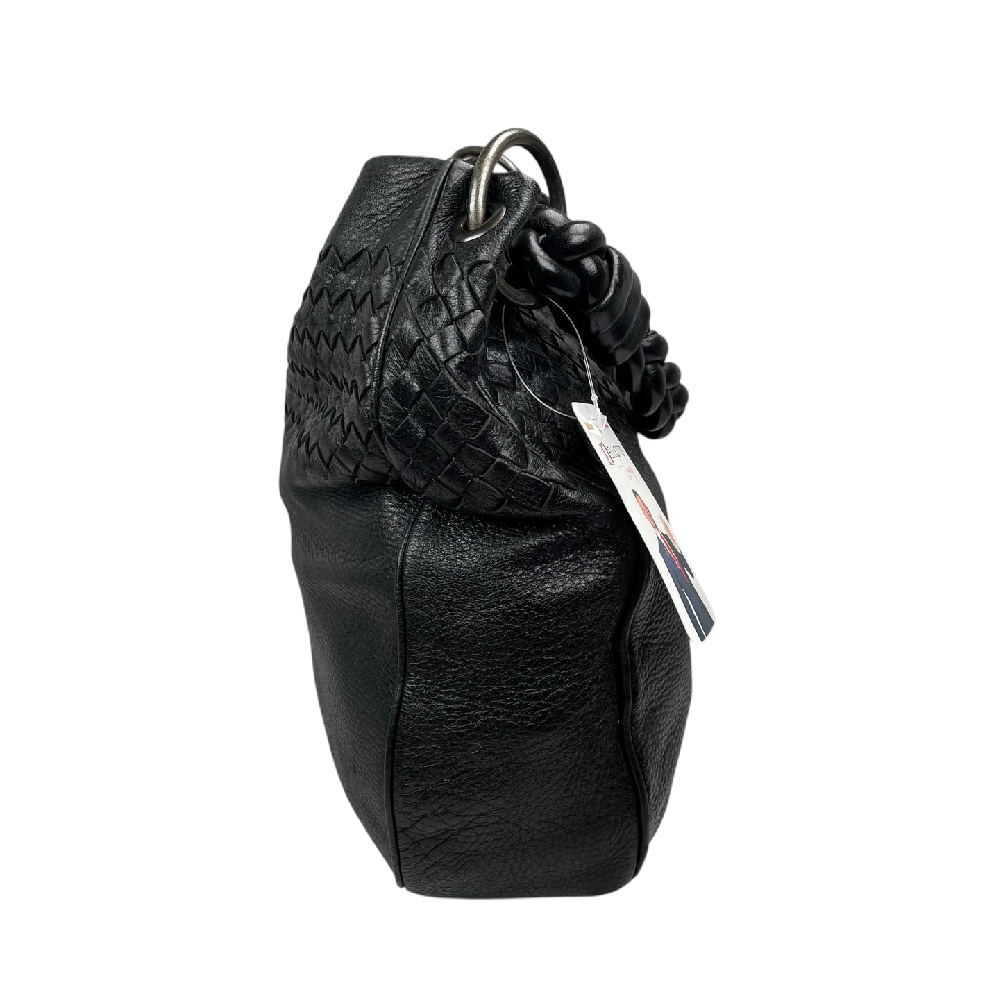 Bottega Veneta Intrecciato Black Medium Leather Gunmetal Hobo Shoulder Purse