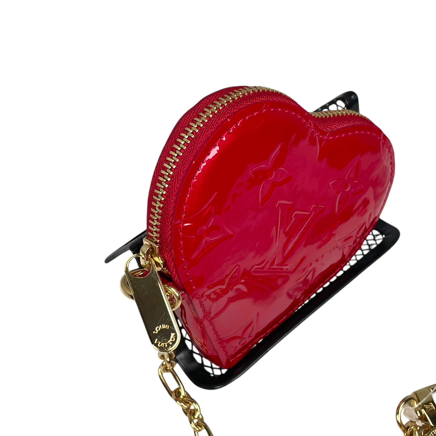 Louis Vuitton Red Vernis Coeur Heart Charm Coin Mini Key Chain Pomme D'Amour