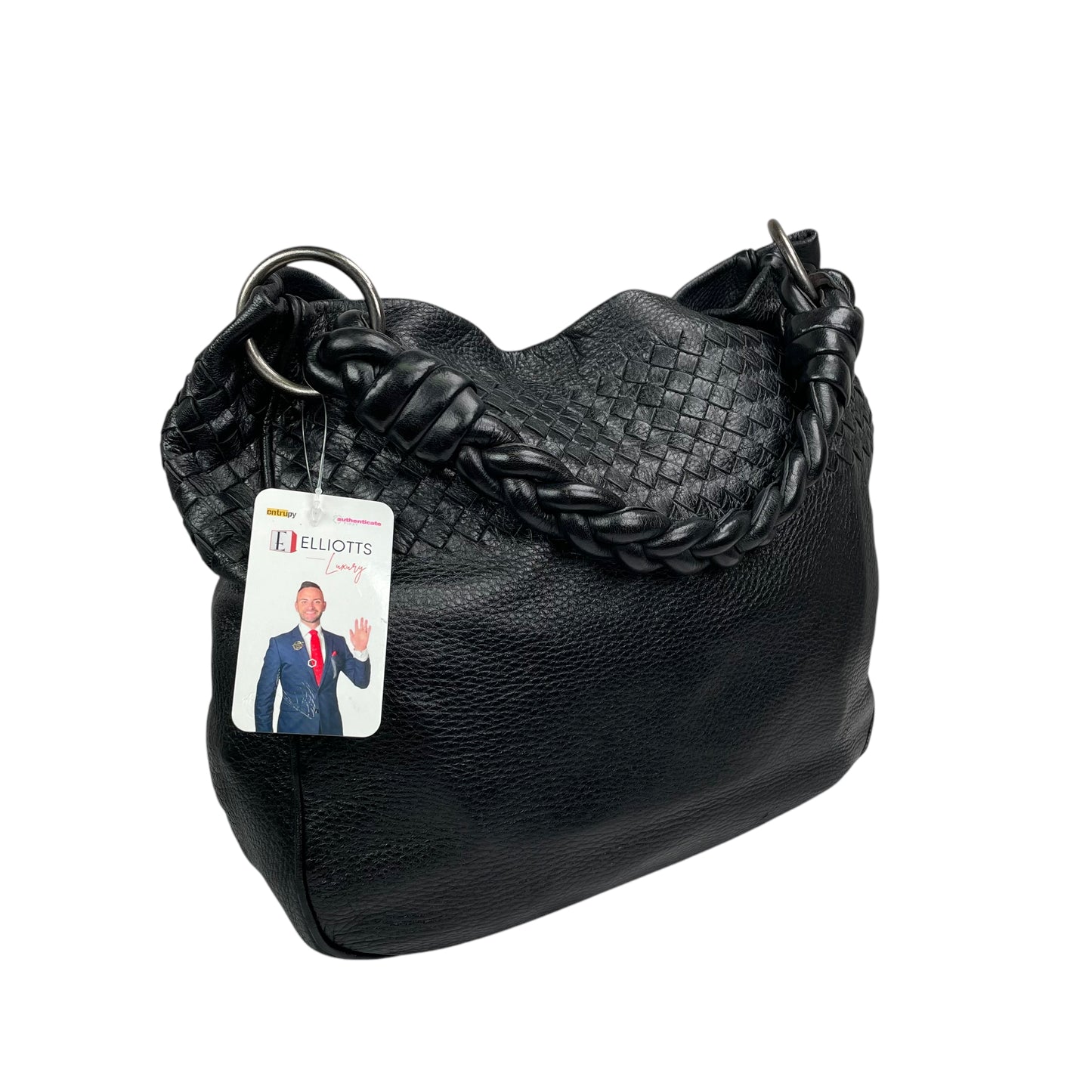 Bottega Veneta Intrecciato Black Medium Leather Gunmetal Hobo Shoulder Purse