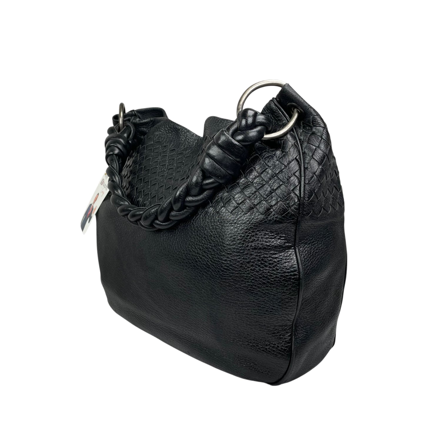 Bottega Veneta Intrecciato Black Medium Leather Gunmetal Hobo Shoulder Purse