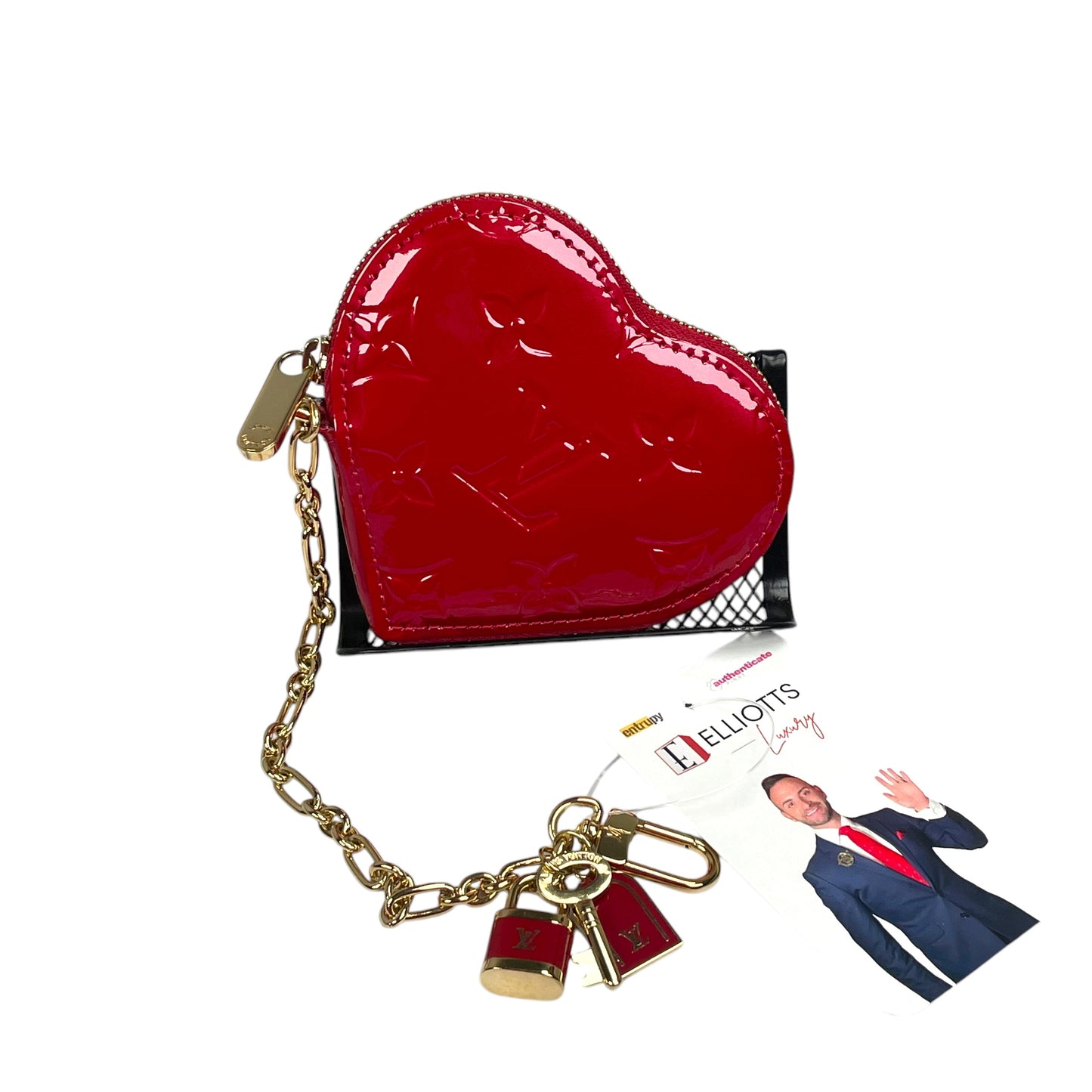 Louis Vuitton Red Vernis Coeur Heart Charm Coin Mini Key Chain Pomme D'Amour