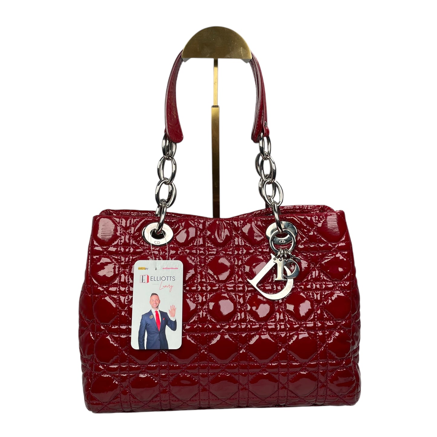 Christian Dior Lady Dior Soft Cannage Patent Quilted Silver Med Shoulder Purse