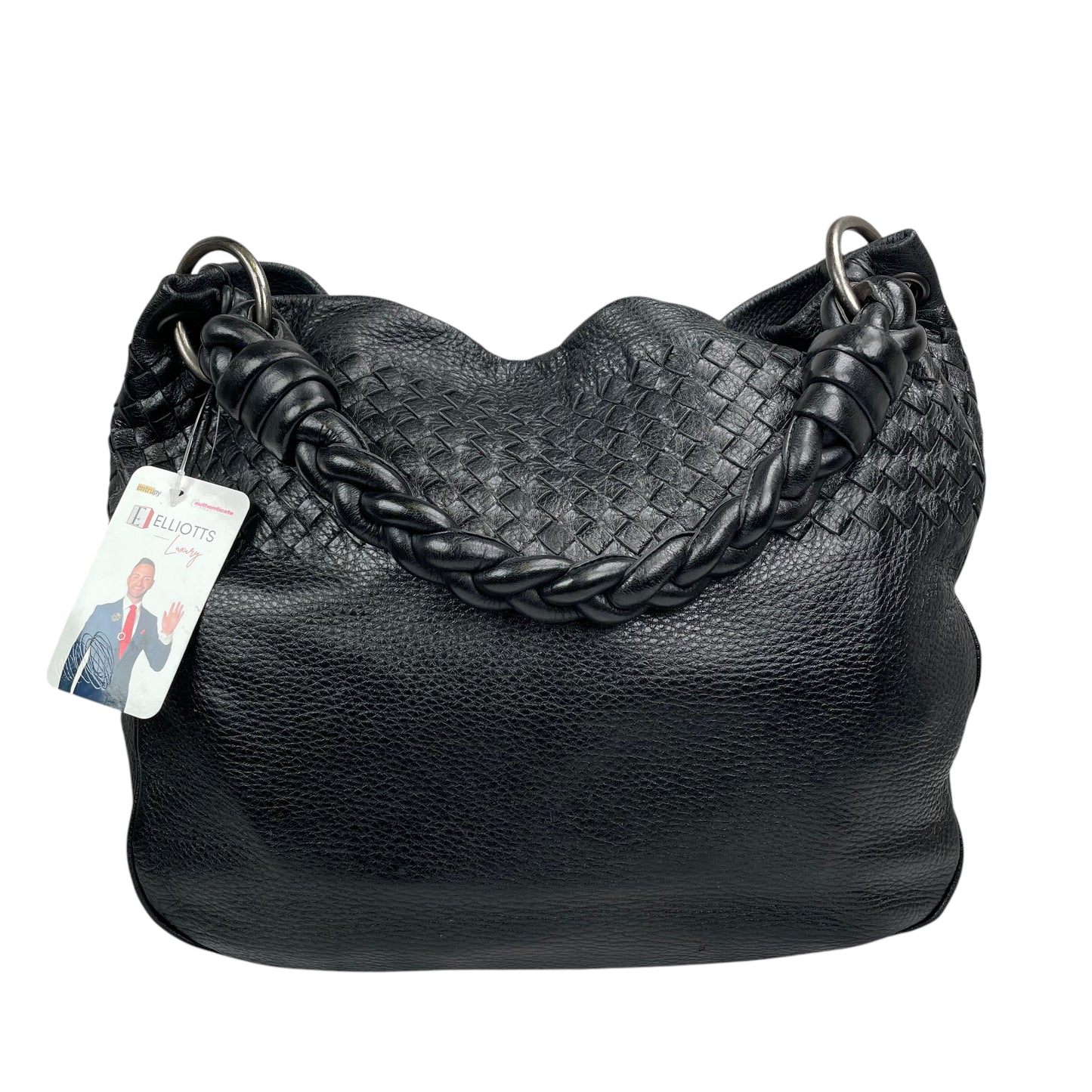 Bottega Veneta Intrecciato Black Medium Leather Gunmetal Hobo Shoulder Purse