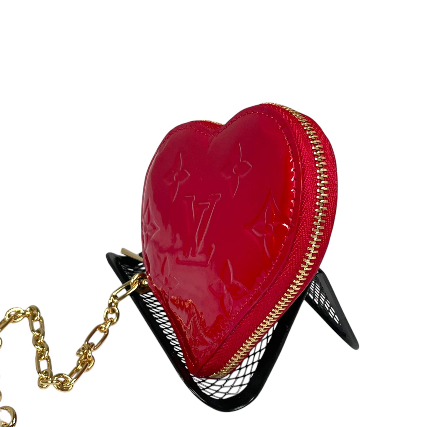 Louis Vuitton Red Vernis Coeur Heart Charm Coin Mini Key Chain Pomme D'Amour