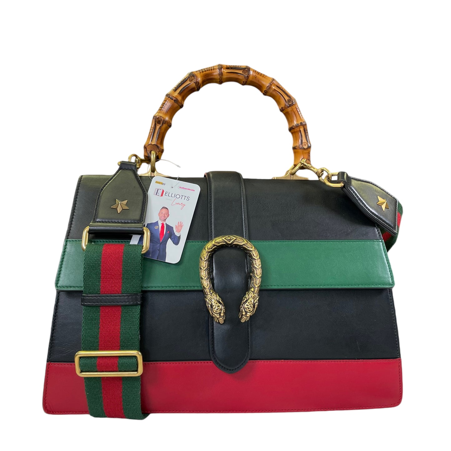 Gucci GG Dionysus Large Leather Bamboo Top Handle Color Block 2 Way Multi Strap Purse