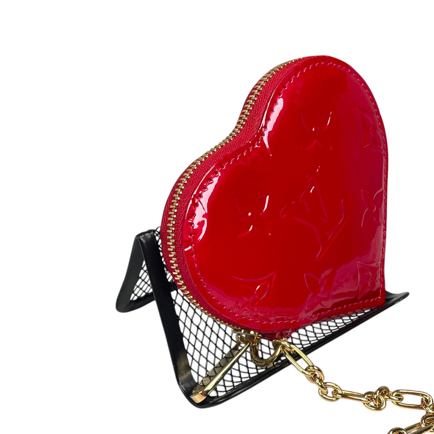 Louis Vuitton Red Vernis Coeur Heart Charm Coin Mini Key Chain Pomme D'Amour