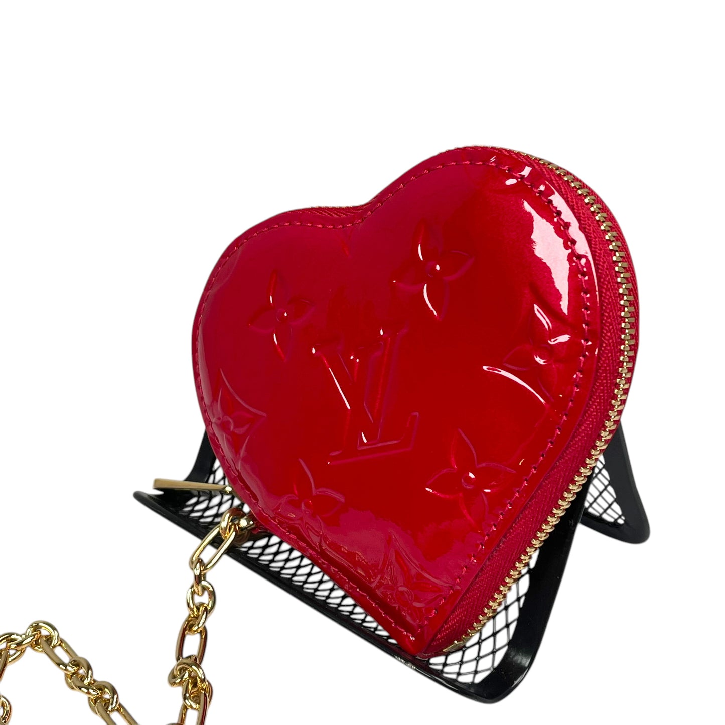 Louis Vuitton Red Vernis Coeur Heart Charm Coin Mini Key Chain Pomme D'Amour