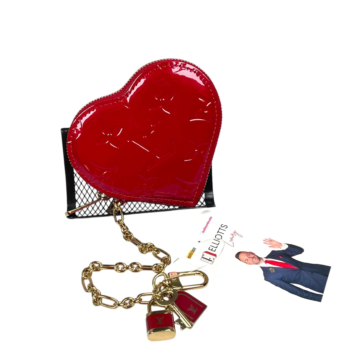 Louis Vuitton Red Vernis Coeur Heart Charm Coin Mini Key Chain Pomme D'Amour