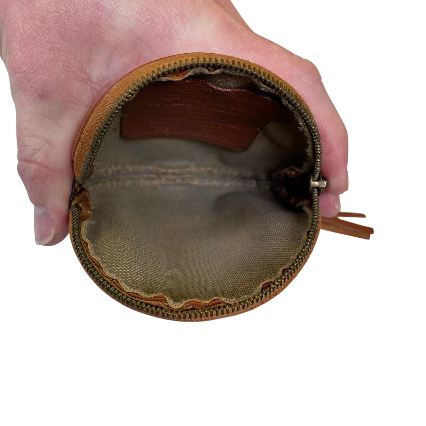 MCM Viestos Brown Coated Canvas Brown Black Leather Round Coin Zip Pouch