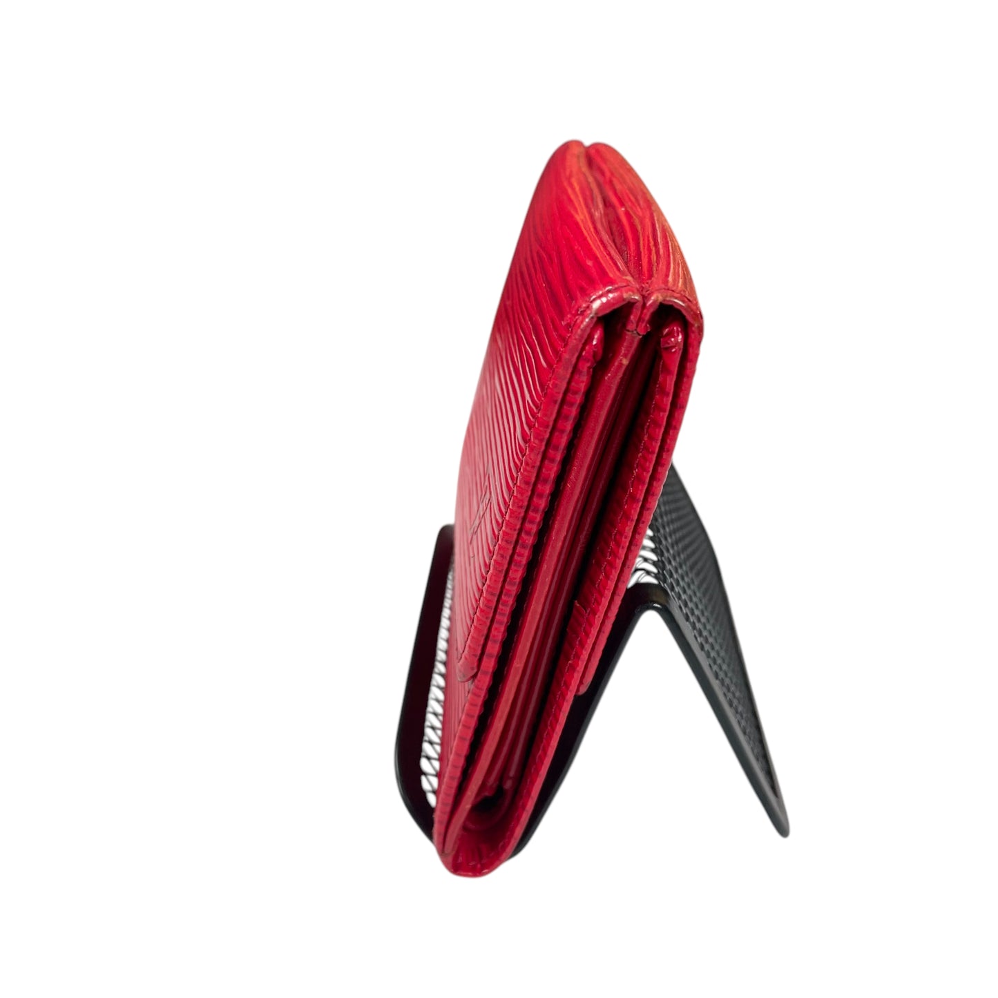 Louis Vuitton Elise Red Epi Woodgrain Tri Fold Snap Coin Cash Card Wallet