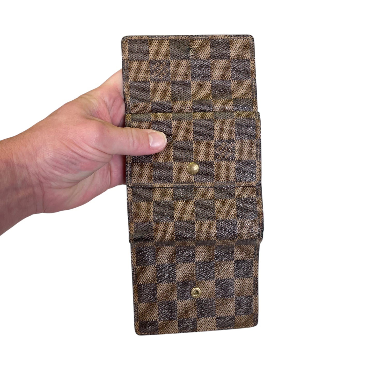 Louis Vuitton Elise Ebene Damier Tri-Fold Coated Canvas Dual Snap Wallet