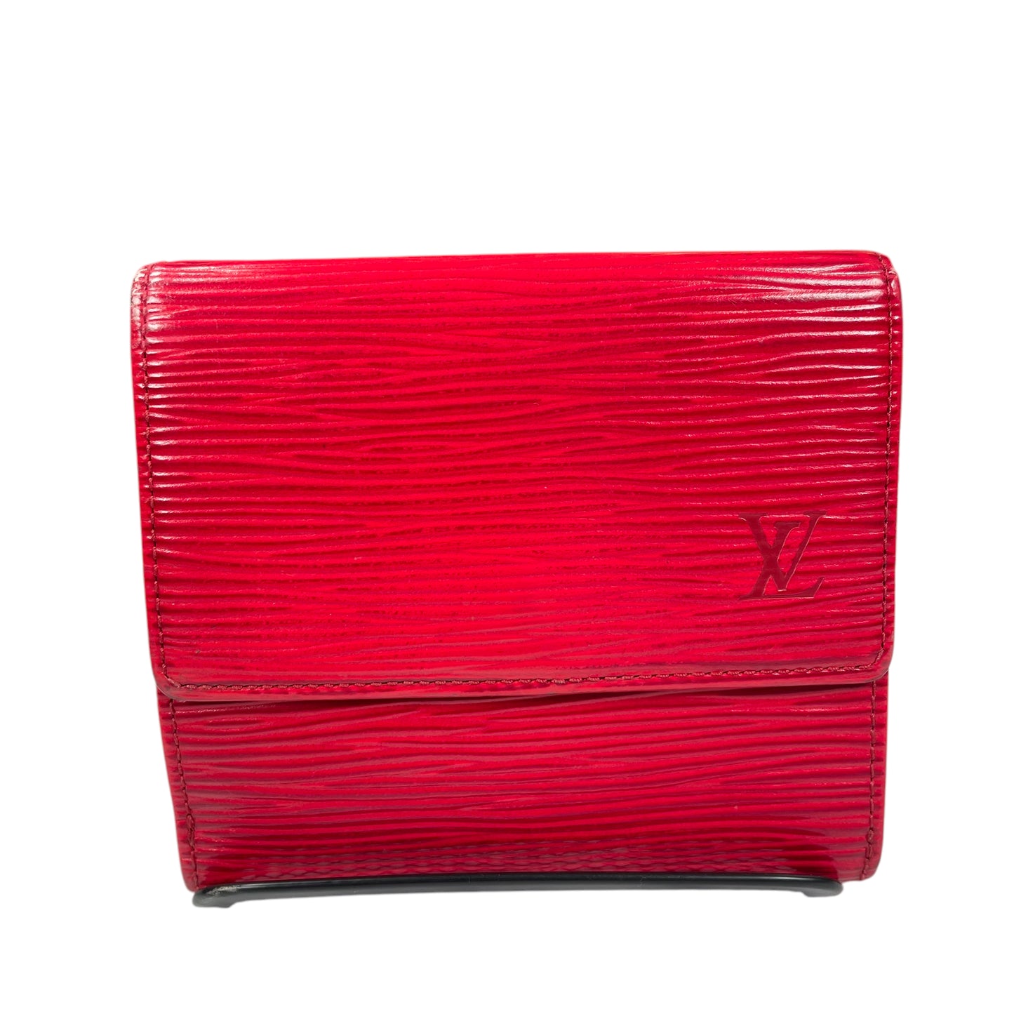 Louis Vuitton Elise Red Epi Woodgrain Tri Fold Snap Coin Cash Card Wallet
