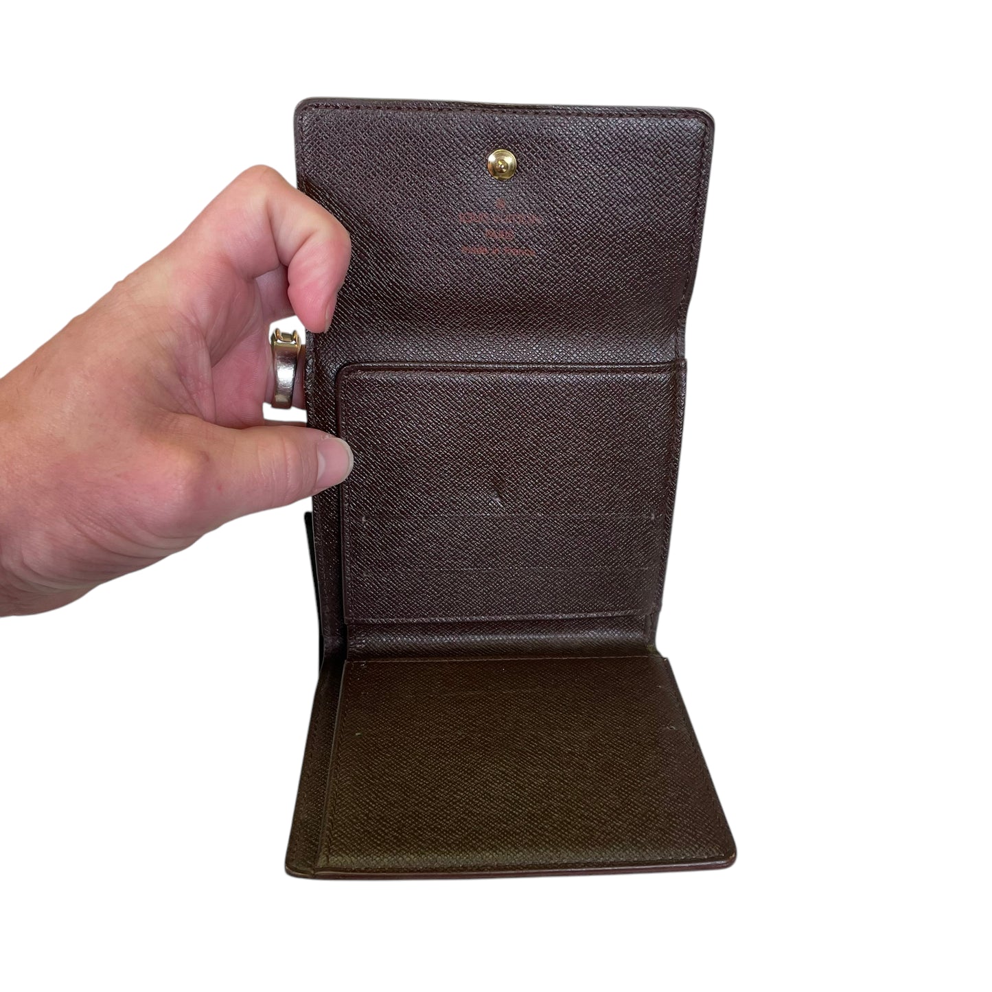 Louis Vuitton Elise Ebene Damier Tri-Fold Coated Canvas Dual Snap Wallet