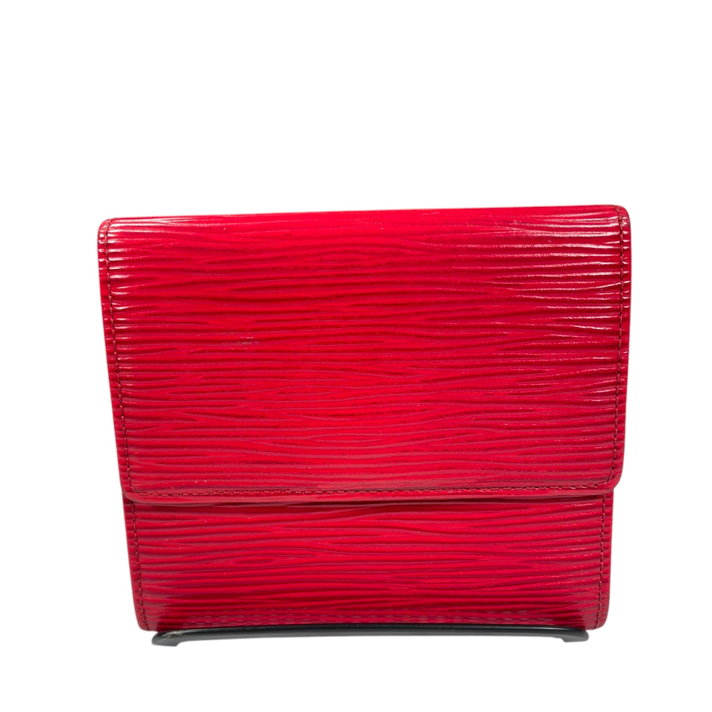Louis Vuitton Elise Red Epi Woodgrain Tri Fold Snap Coin Cash Card Wallet