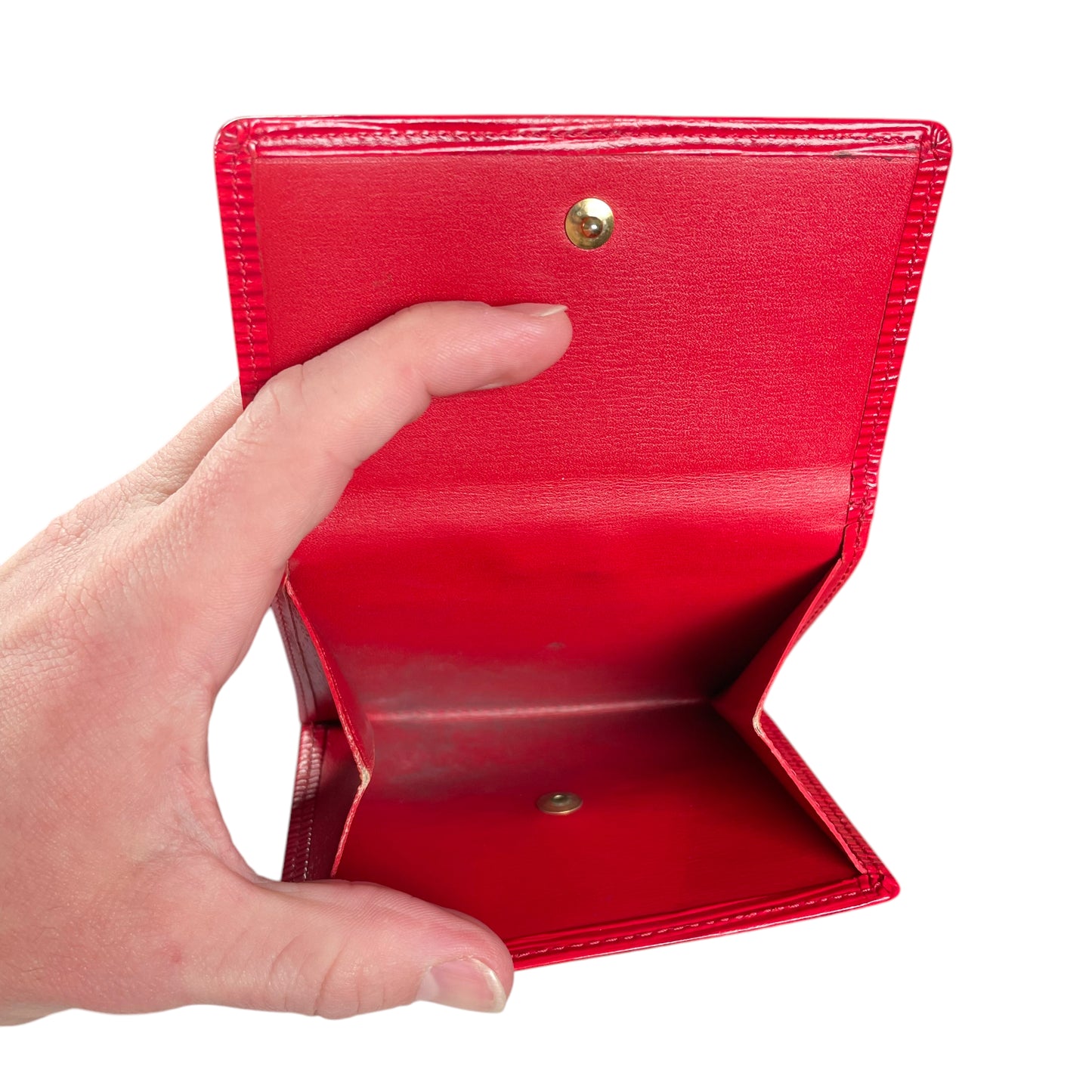 Louis Vuitton Elise Red Epi Woodgrain Tri Fold Snap Coin Cash Card Wallet