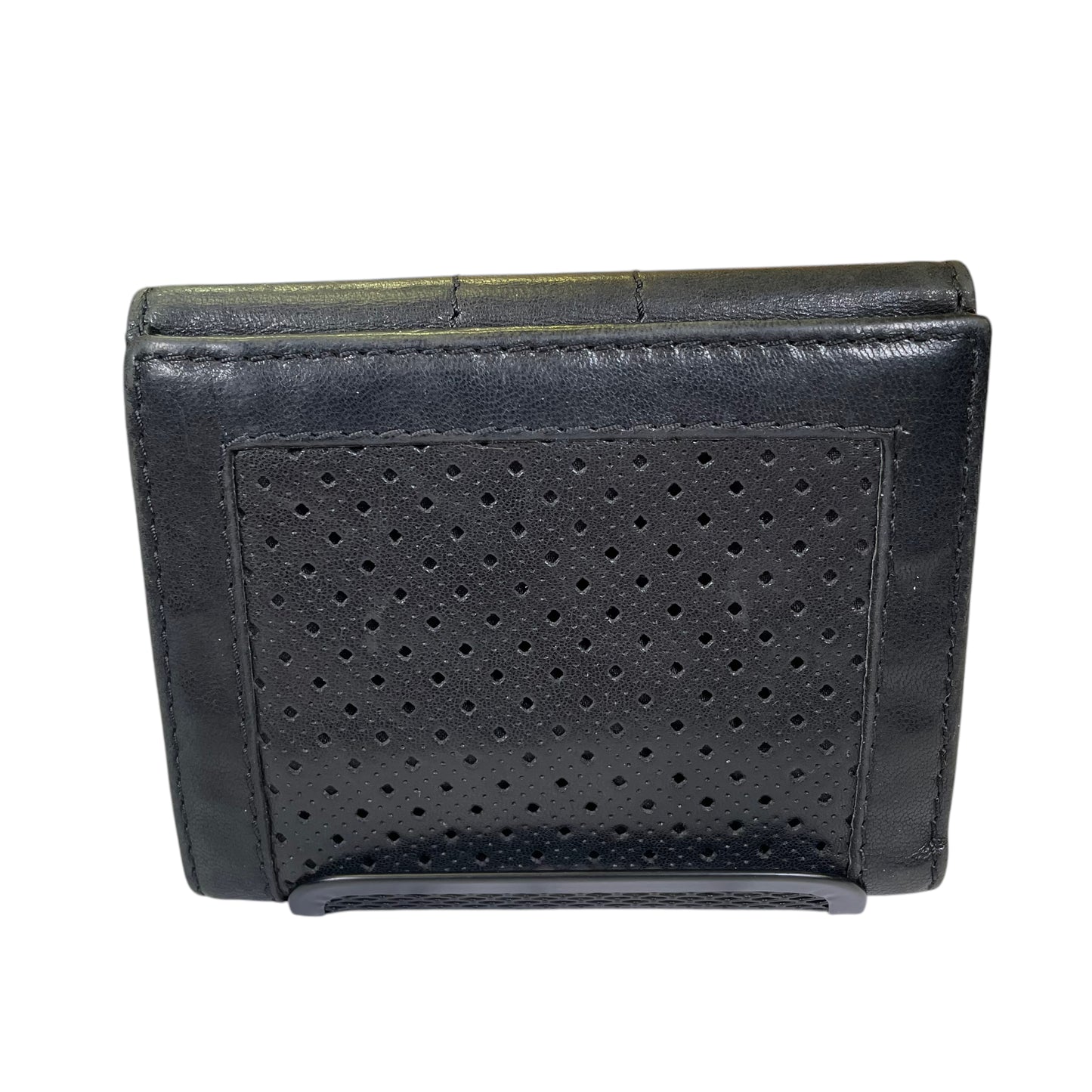 Jimmy Choo Black Leather Perforated Golden Studded Tri-Fold Snap Wallet