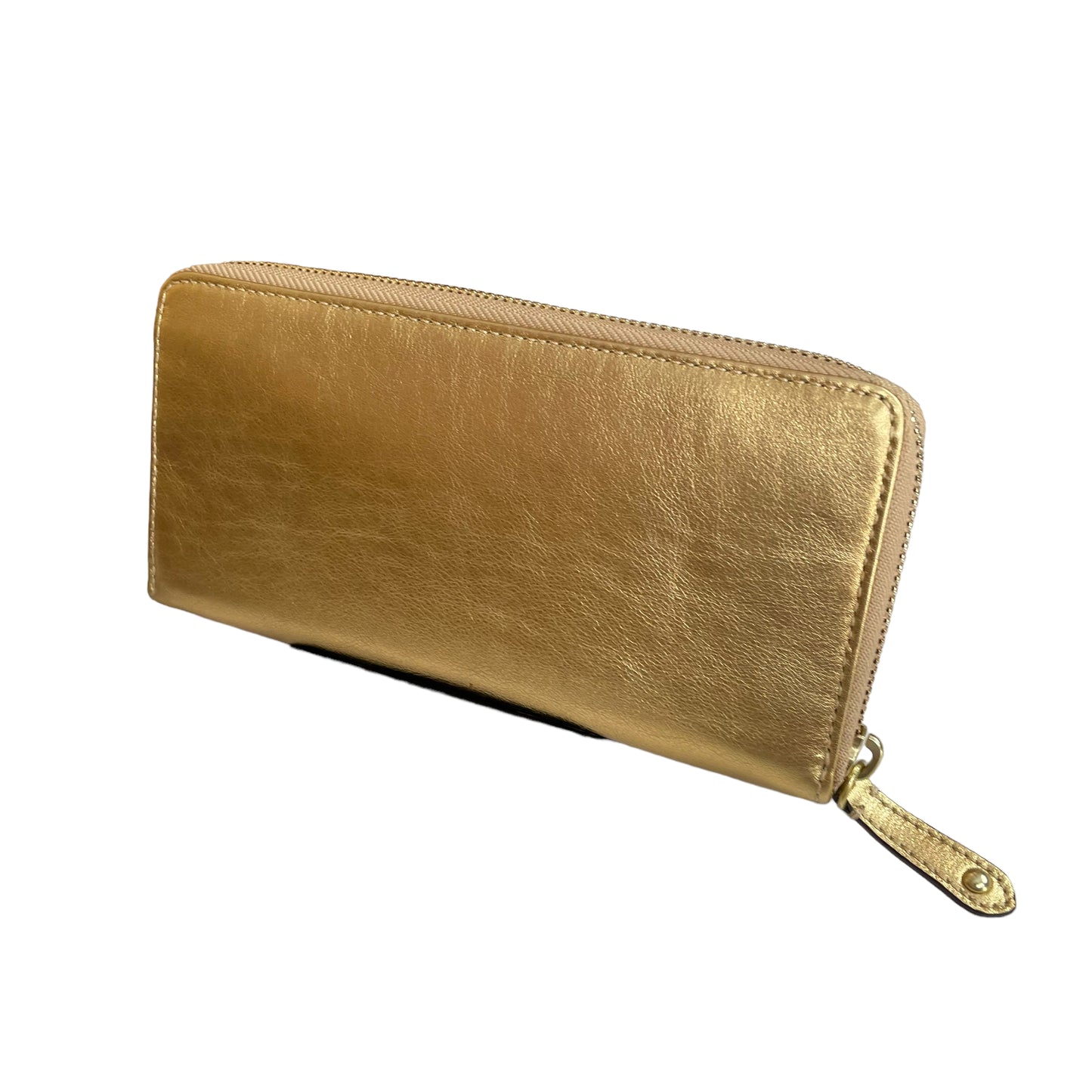 Coach Golden Metallic Carriage Rippled Leather Signature Large Zip Around Wallet