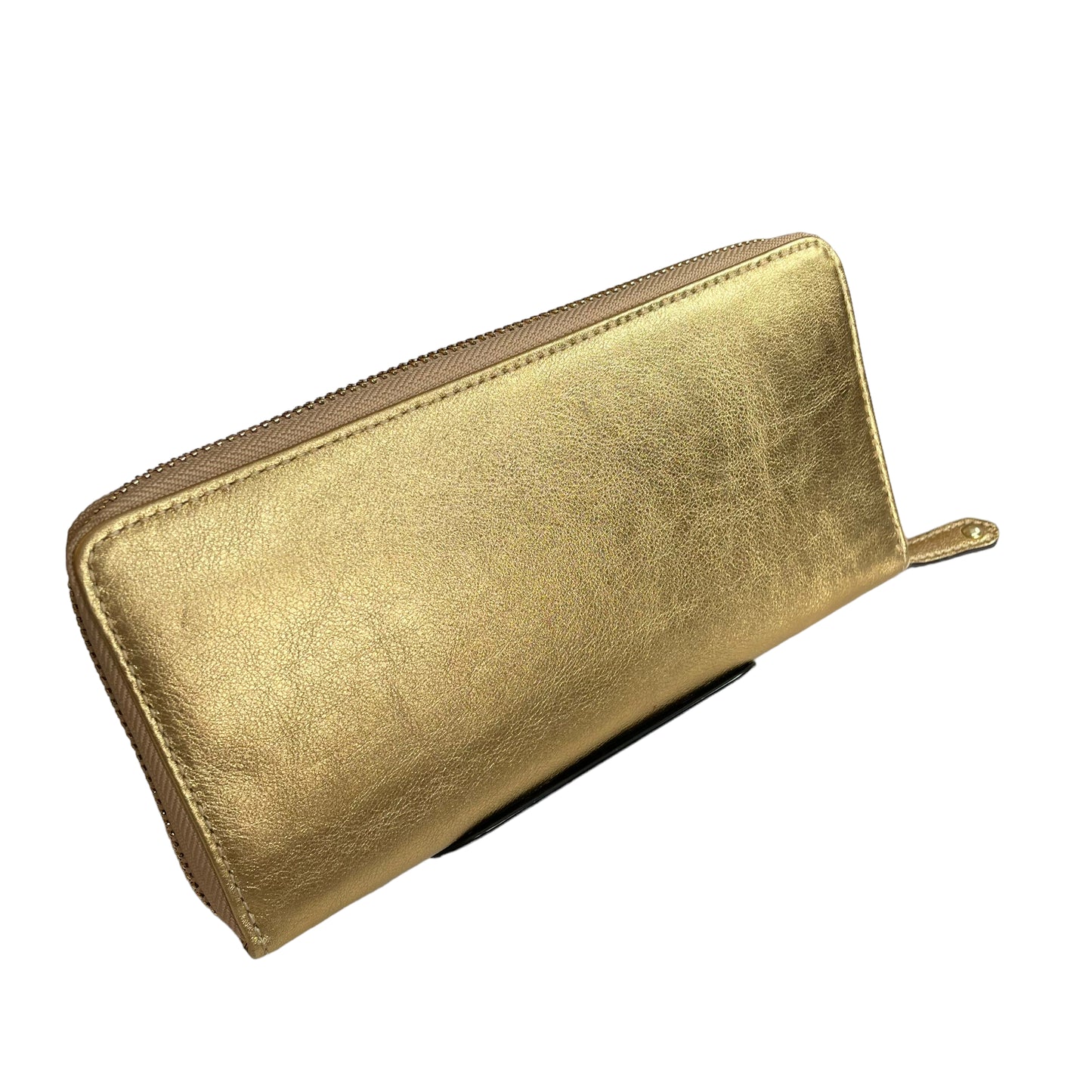 Coach Golden Metallic Carriage Rippled Leather Signature Large Zip Around Wallet