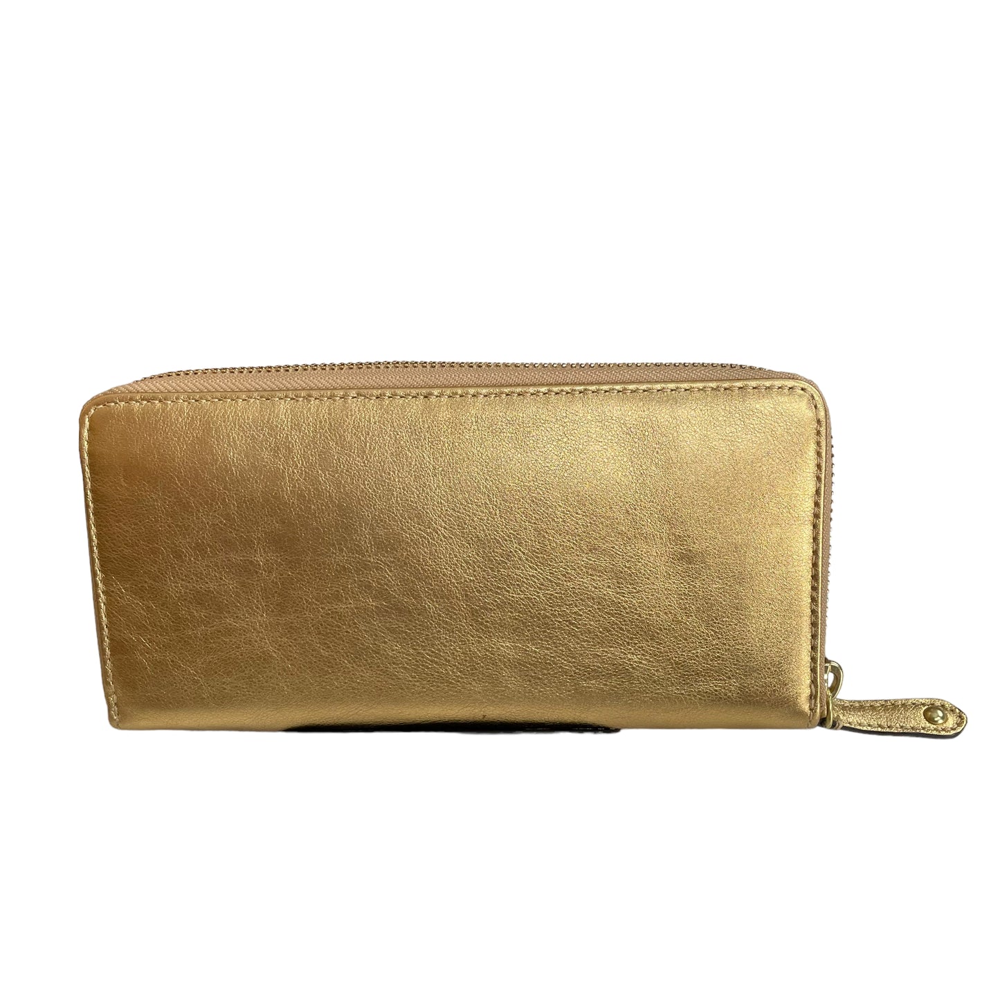 Coach Golden Metallic Carriage Rippled Leather Signature Large Zip Around Wallet