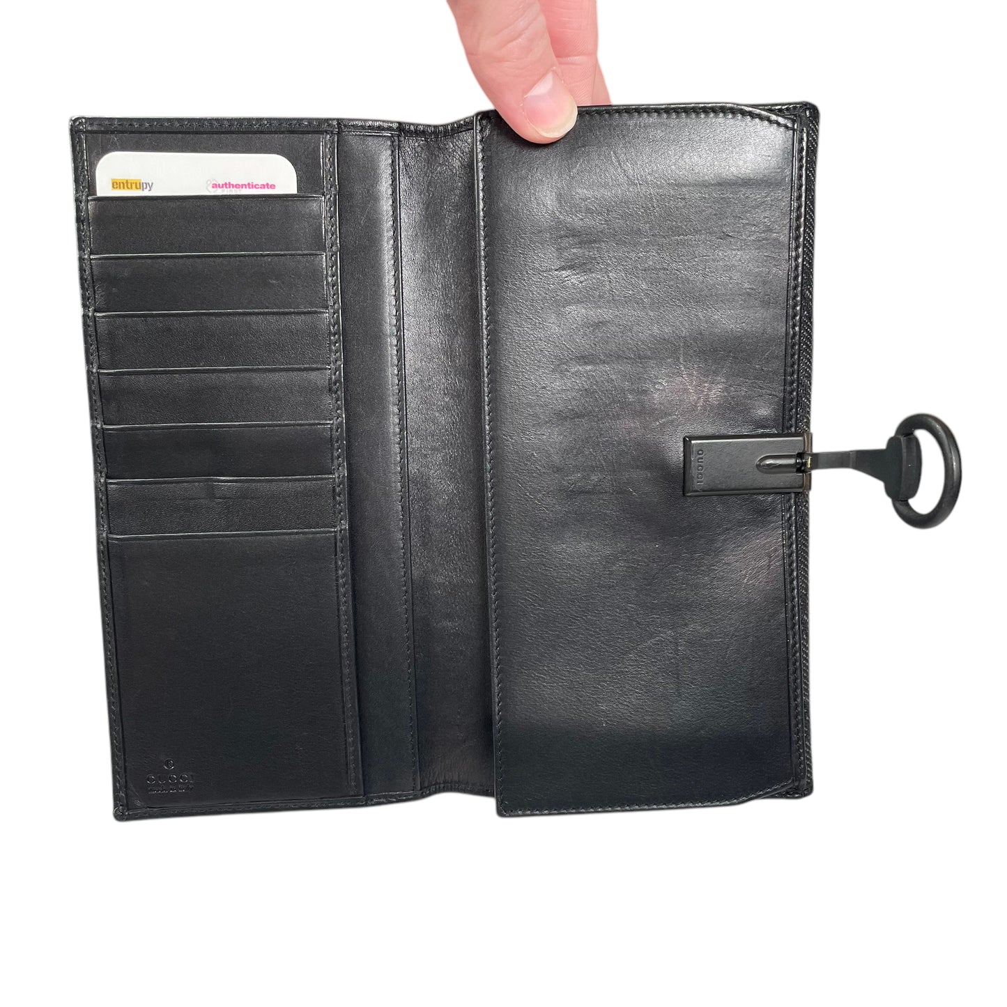GG Black Horsebit Leather Matte Hardware Jacquard Long Clip Lock International Wallet