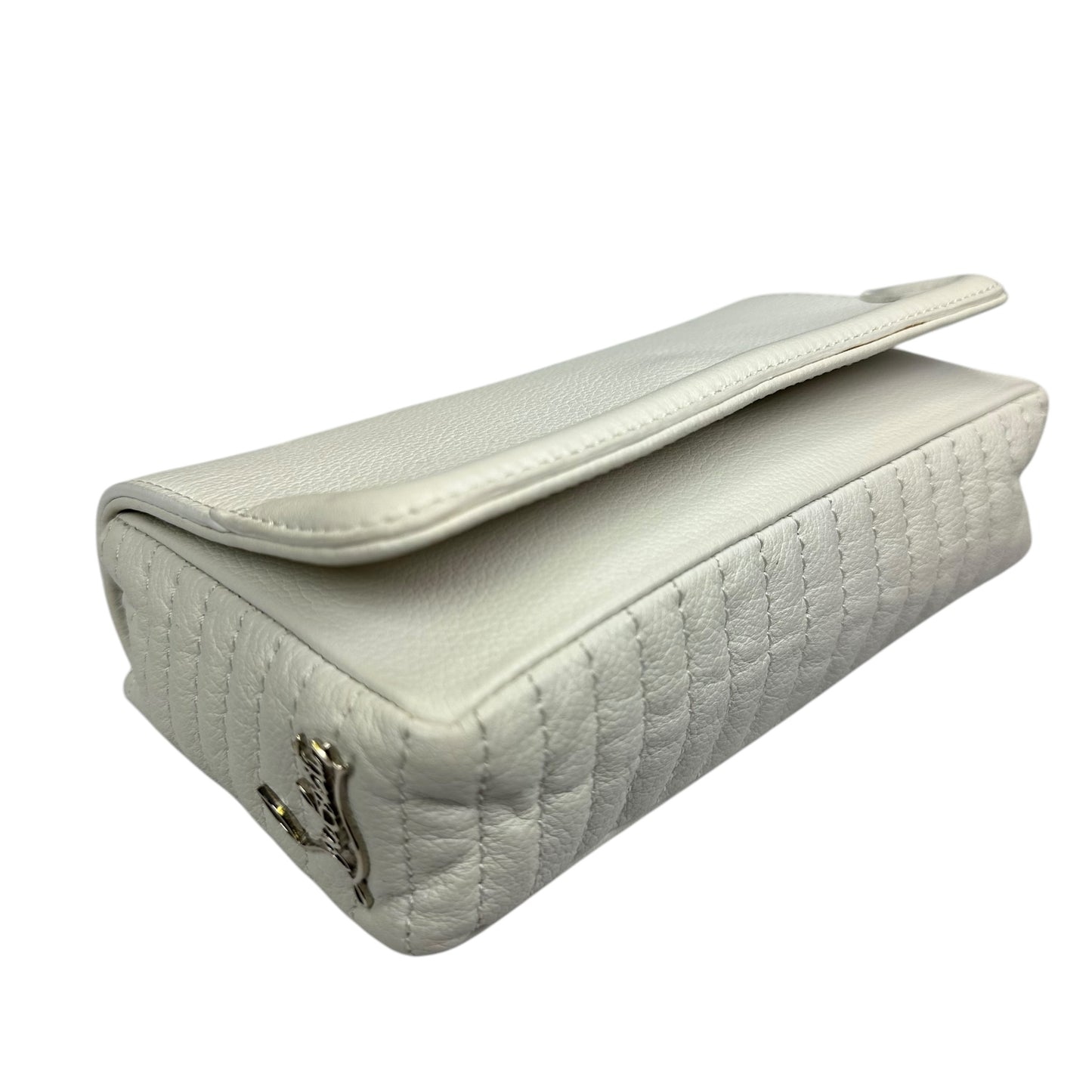 Christian Louboutin Double Flap Studded Strap Shoulder White Leather Small Purse