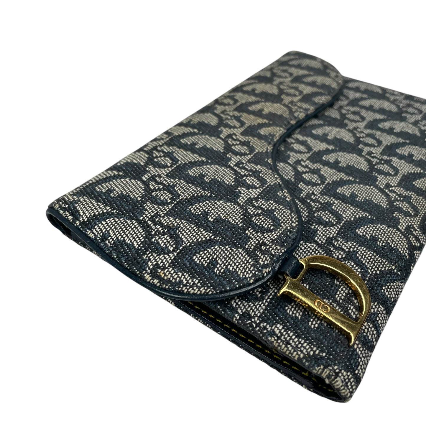 Christian Dior Blue Saddle Bag Large Oblique Trotter Canvas Leather Tri-Fold Wallet