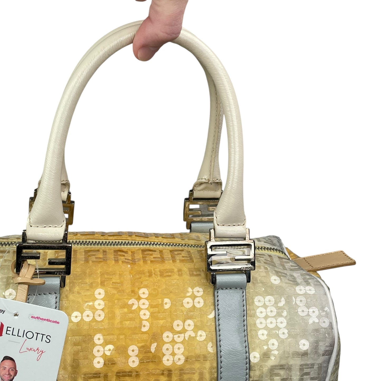 Fendi Zucchino Monogram Forever Sequin Small Leather Yellow Hombre Boston Purse