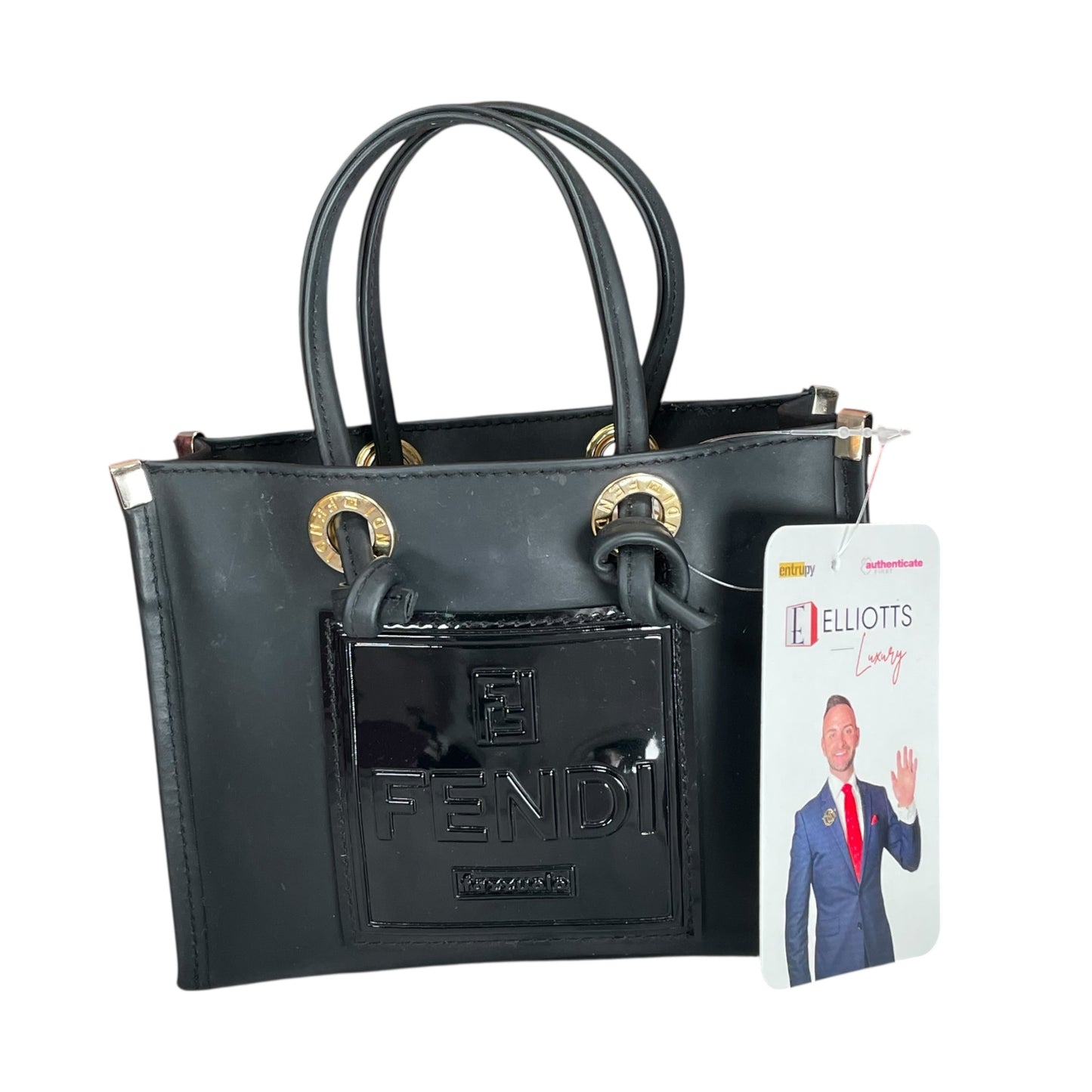 Fendi Mini Micro Fazzuolo Tote Black Matte GHW Vinyl Shopper Tote
