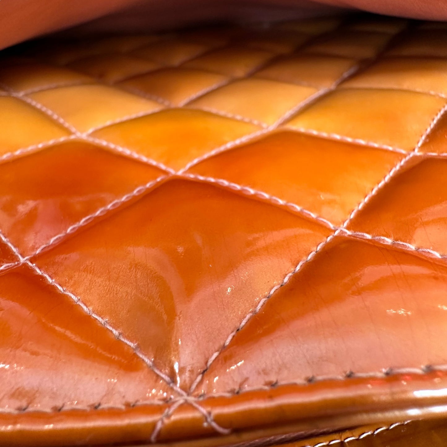 Chanel CC Tangerine Metallic Orange Patent Hombre Medallion Trapezoid Purse